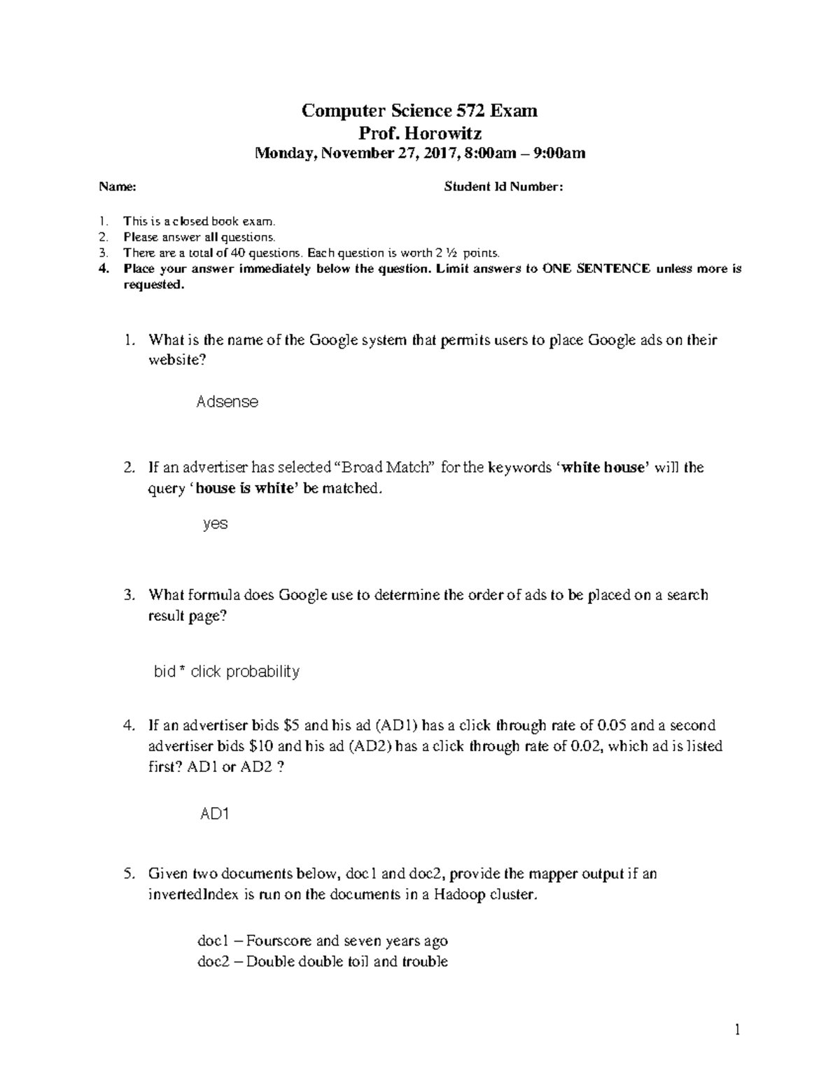 Exam 2017, questions - Computer Science 572 Exam Prof. Horowitz Monday ...