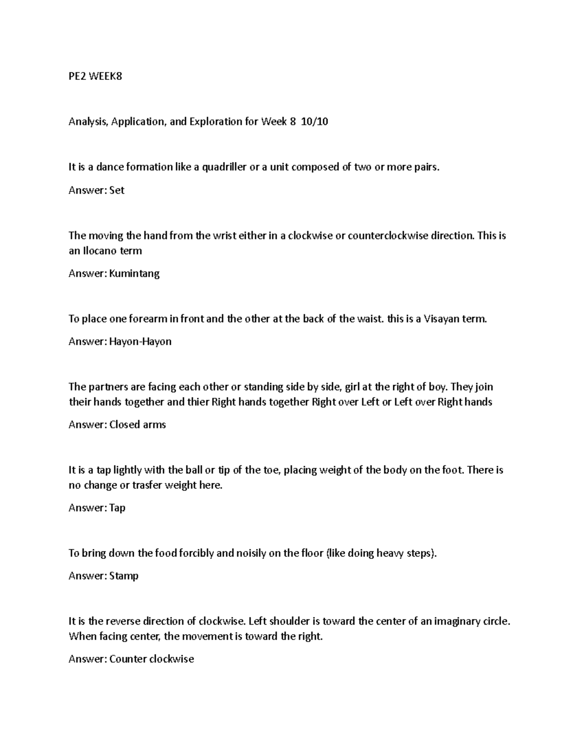 PE2WEEK8 - PE2 - PE2 WEEK Analysis, Application, and Exploration for ...