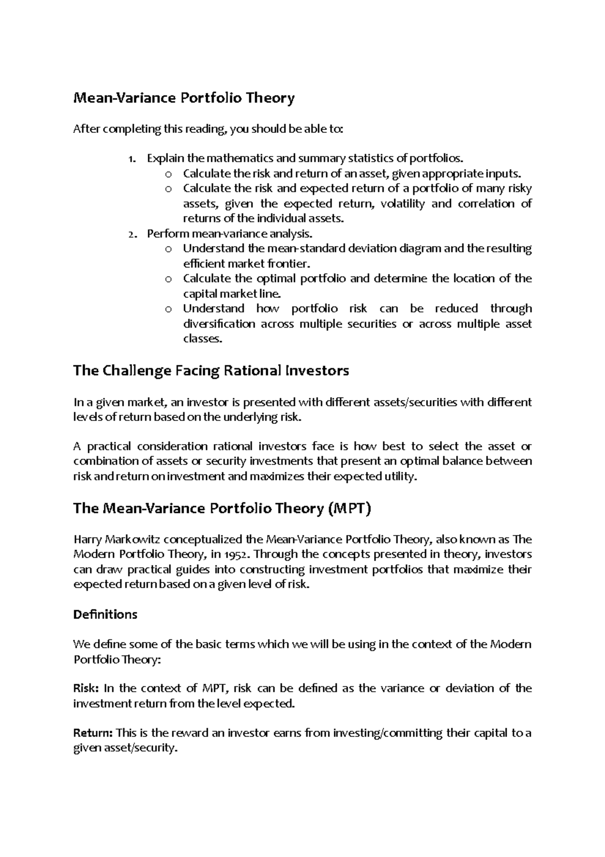 Mean Variance Analysis - Mean-Variance Portfolio Theory After ...