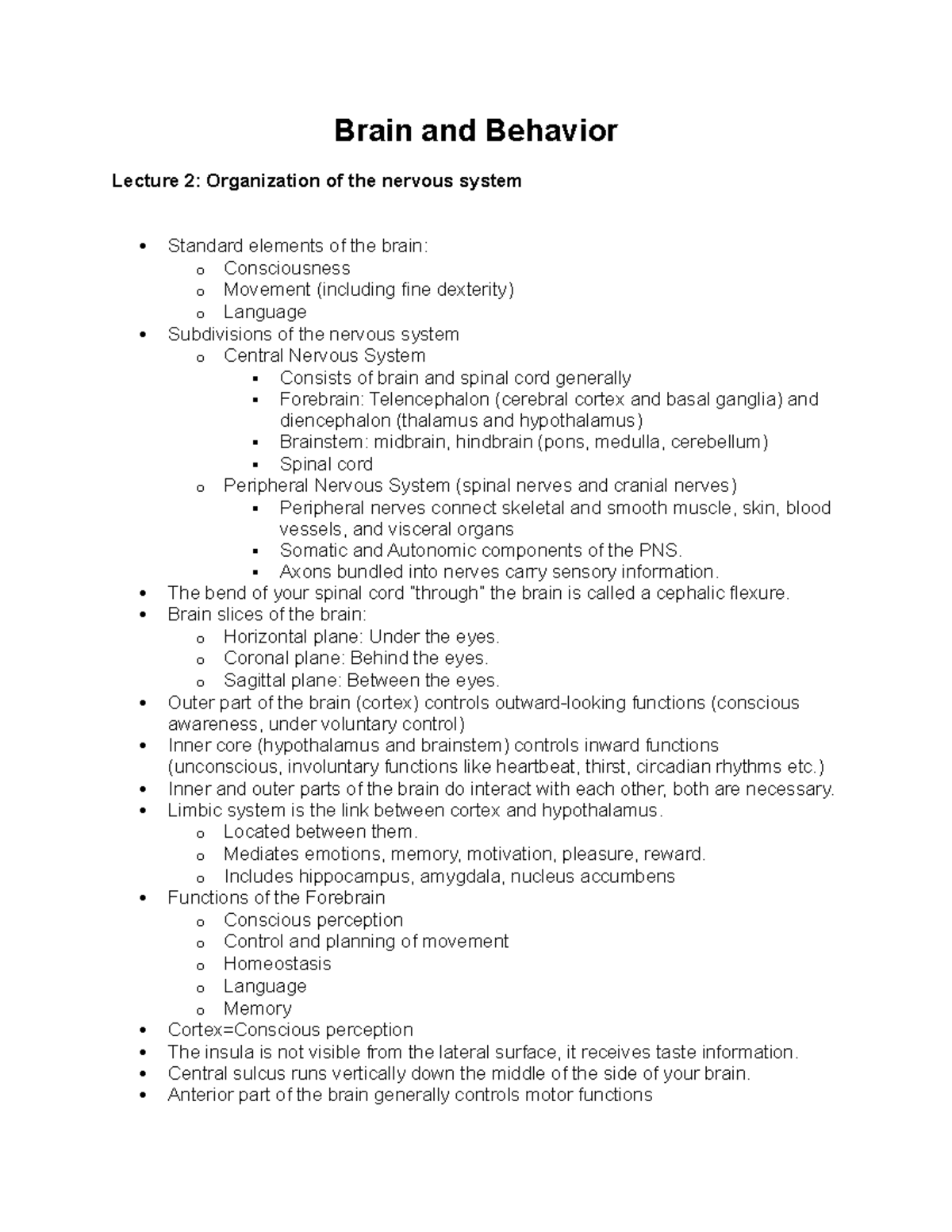 Brain And Behavior Lecture 1-3 - Brain And Behavior Lecture 2 ...