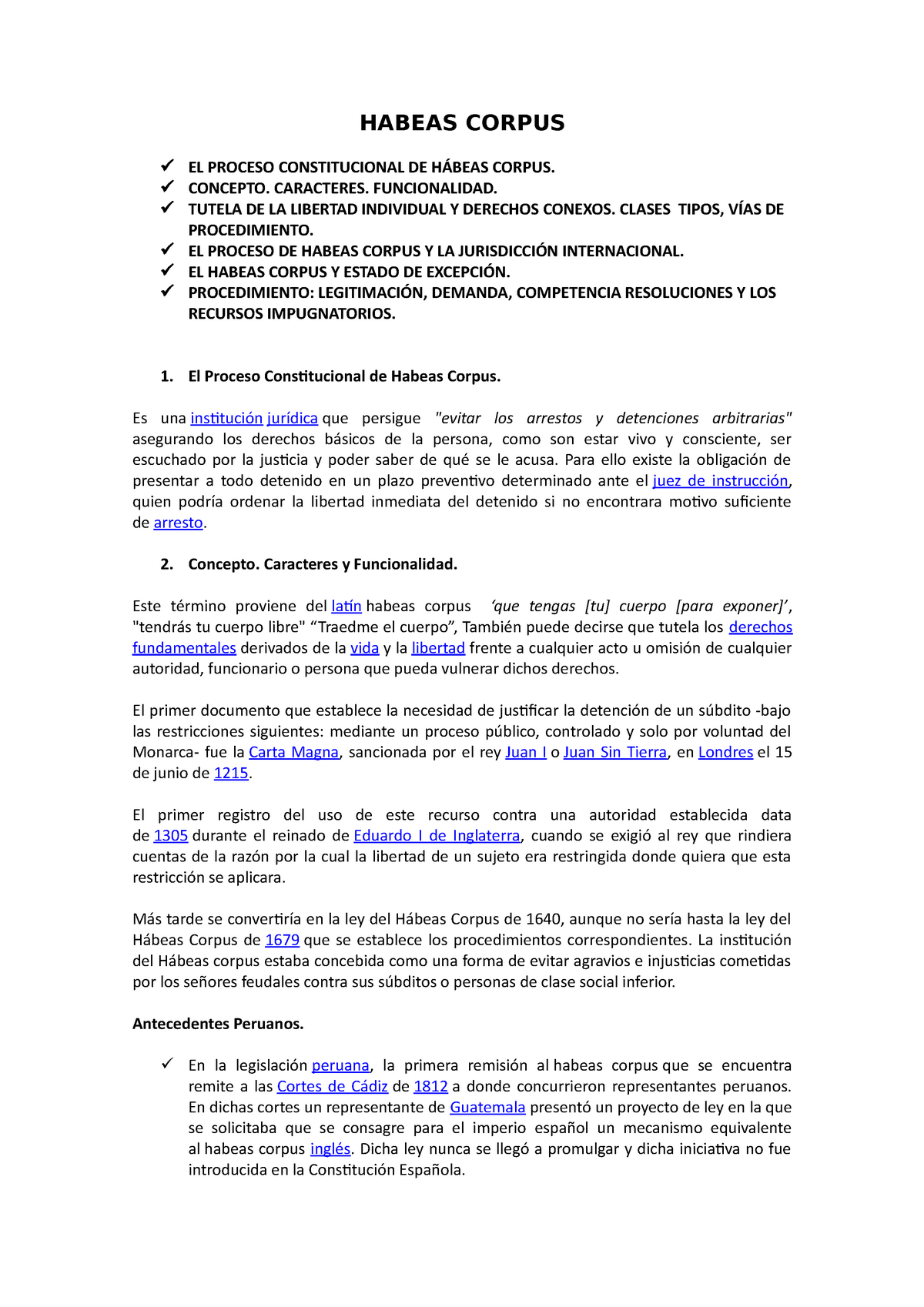 Habeas Corpus Apuntes Habeas Corpus El Proceso Constitucional De H Beas Corpus Concepto