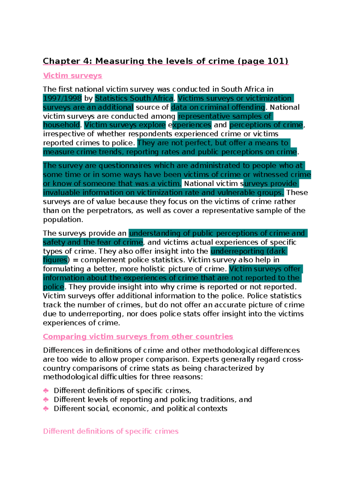 Notes Semester 2 - Chapter 4: Measuring the levels of crime (page 101 ...