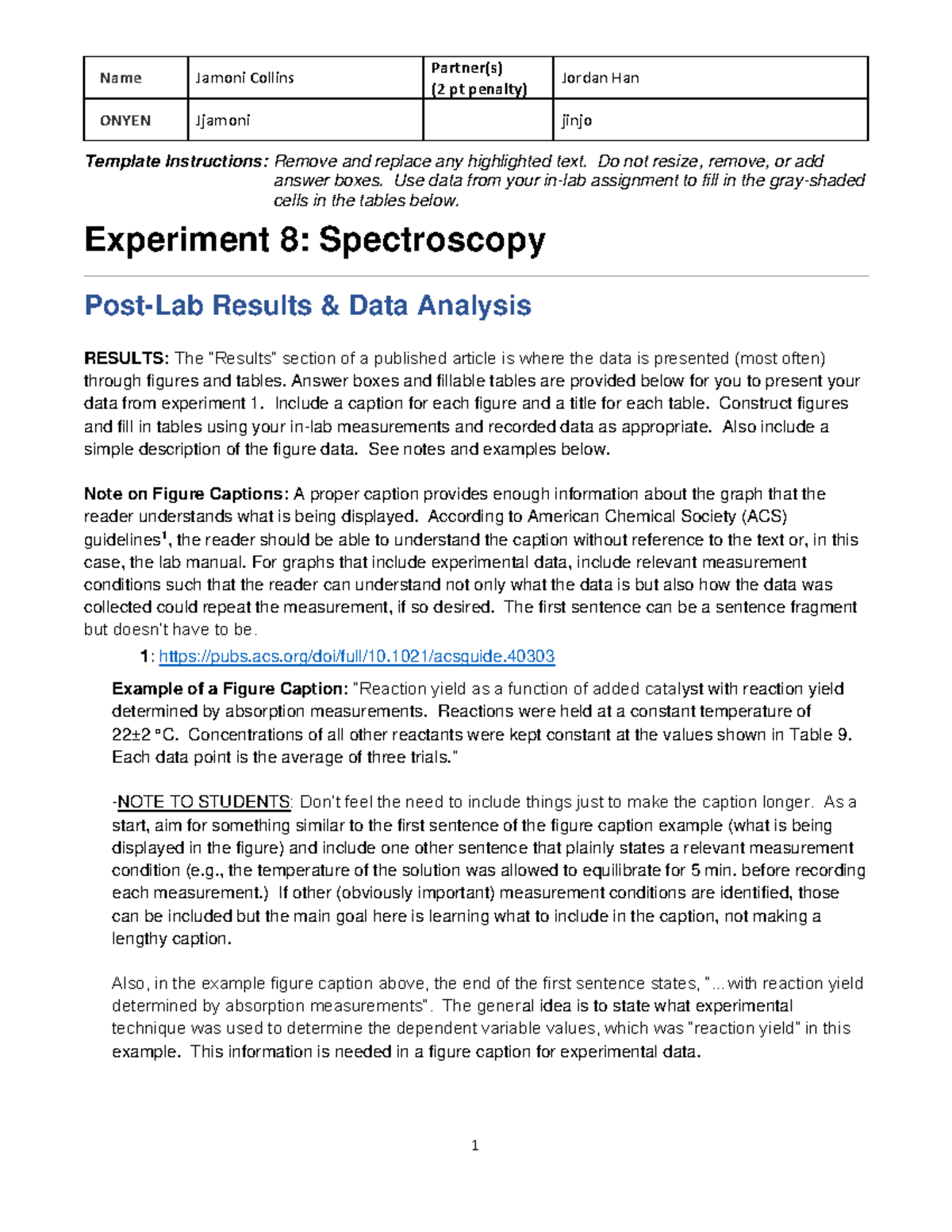 Chem 101 lab Expt 8 post-lab Correct Spectra light - Name Jamoni