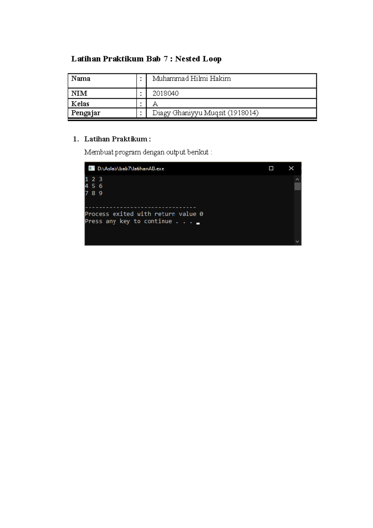 Format Latihan Bab 7 - A Dan B - Latihan Praktikum Bab 7 : Nested Loop ...