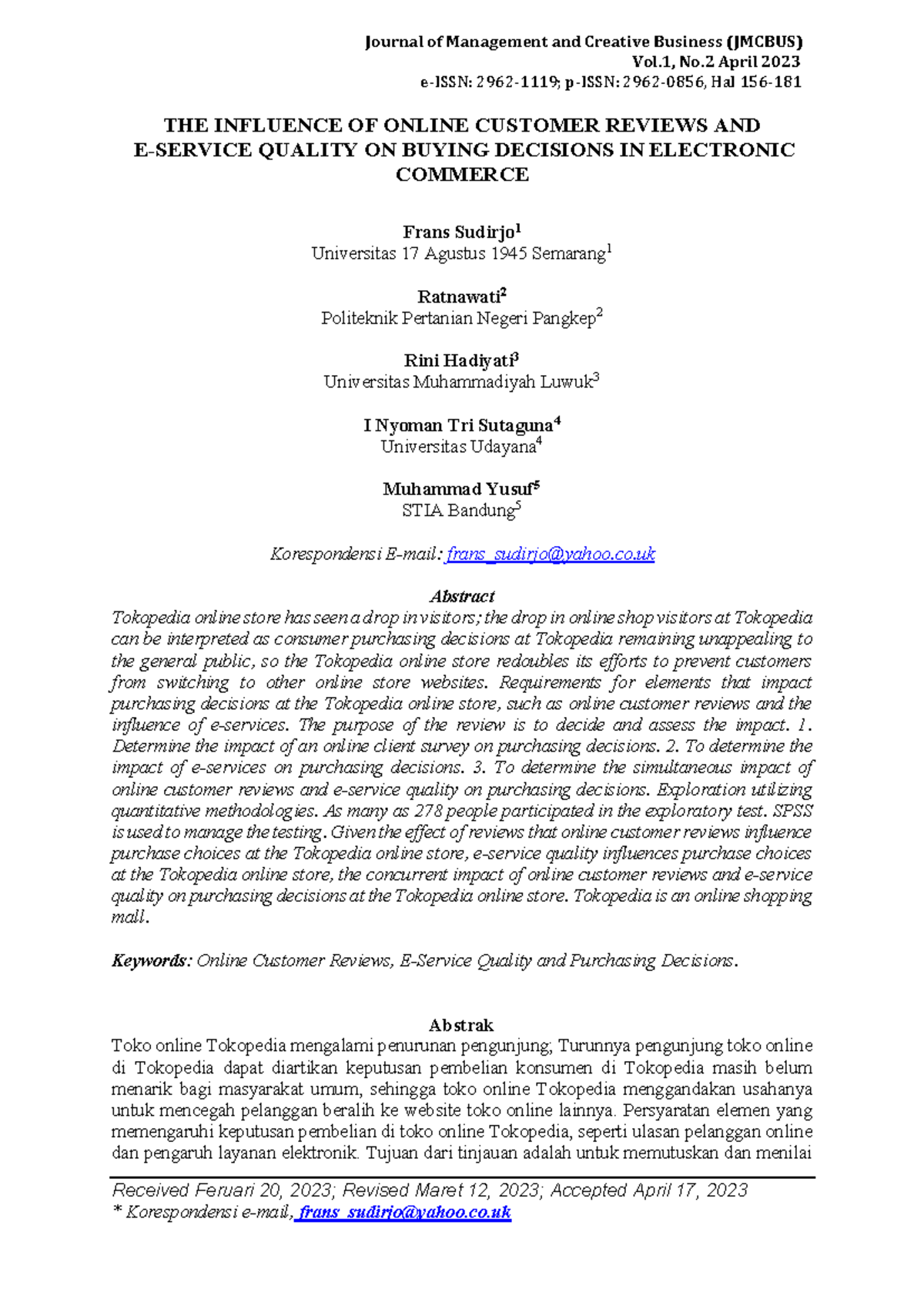 THE Influence OF Online Customer Reviews AND - Journal of Management ...