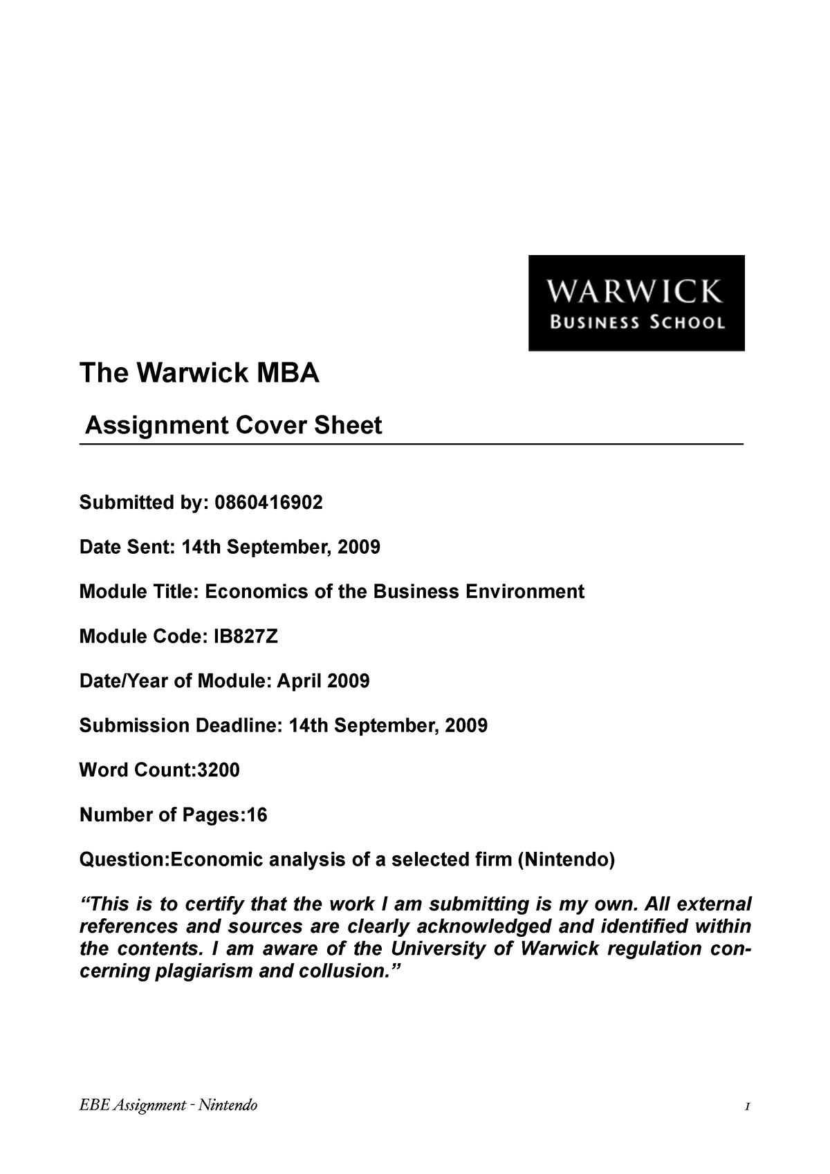 warwick mba essay samples