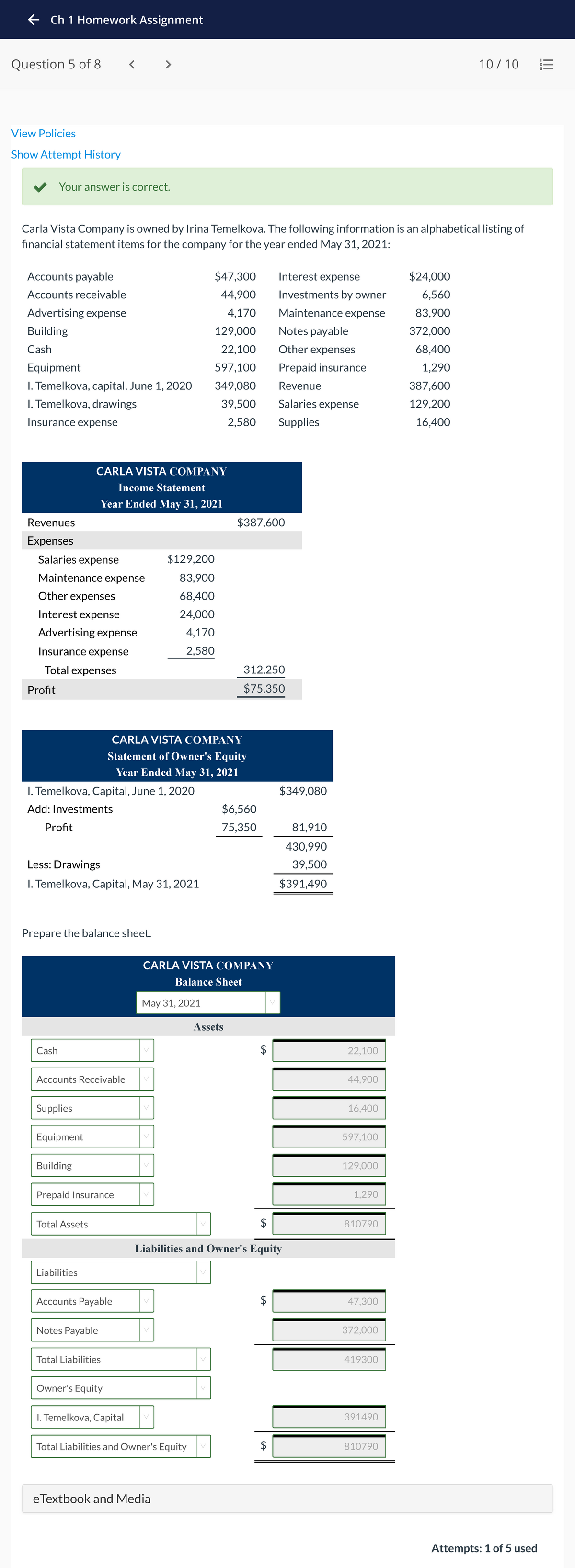 income statement wiley plus