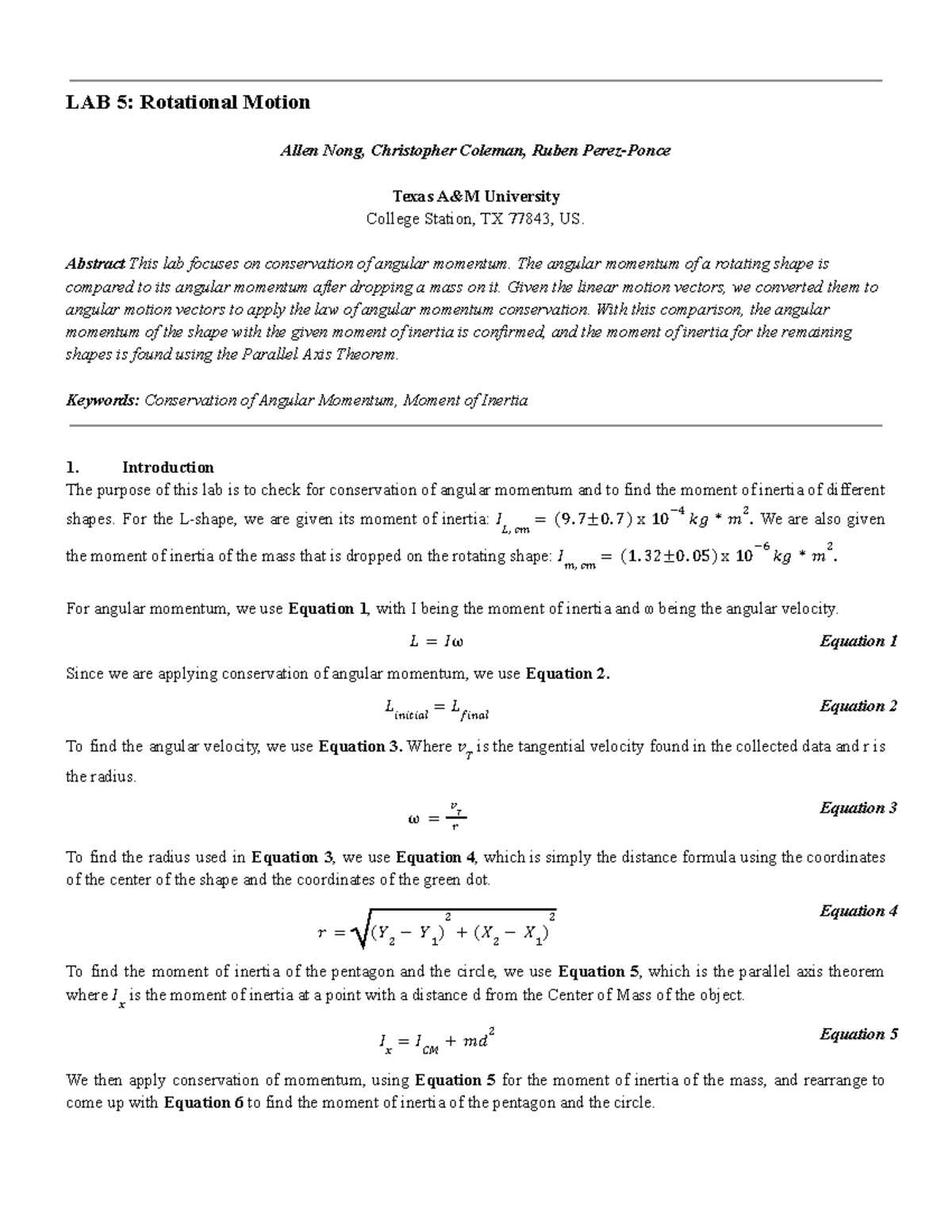 Lab 5 Rotational motion LAB 5 Rotational Motion Allen Nong