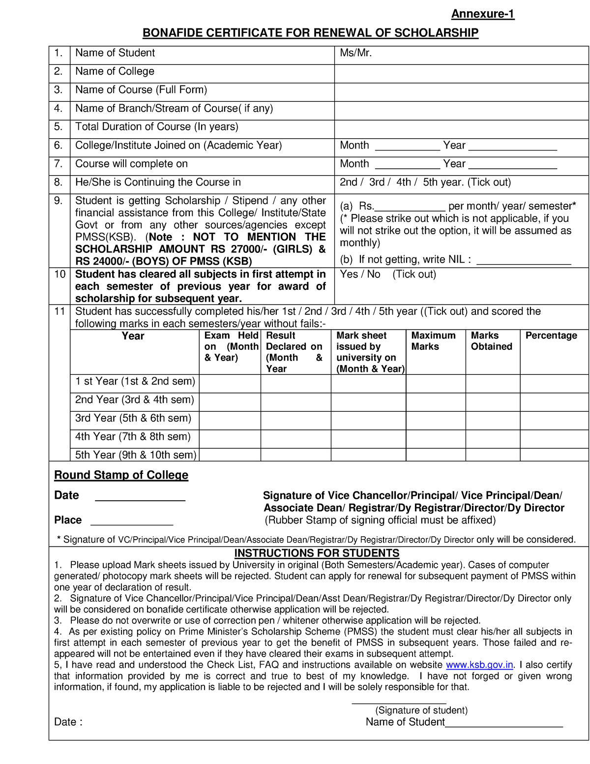 Annexure-1-revised - Annexure- BONAFIDE CERTIFICATE FOR RENEWAL OF ...