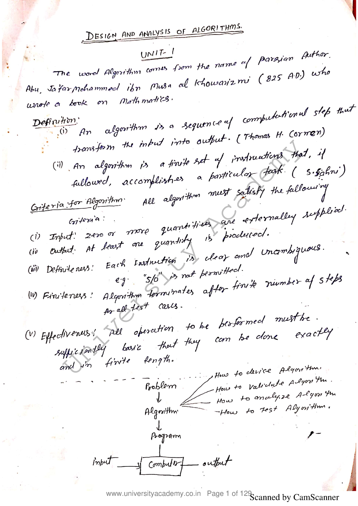 DAA UNIT-1 Written Notes-1 - Btech Cse 3rd Year Daa - Universityacademy ...