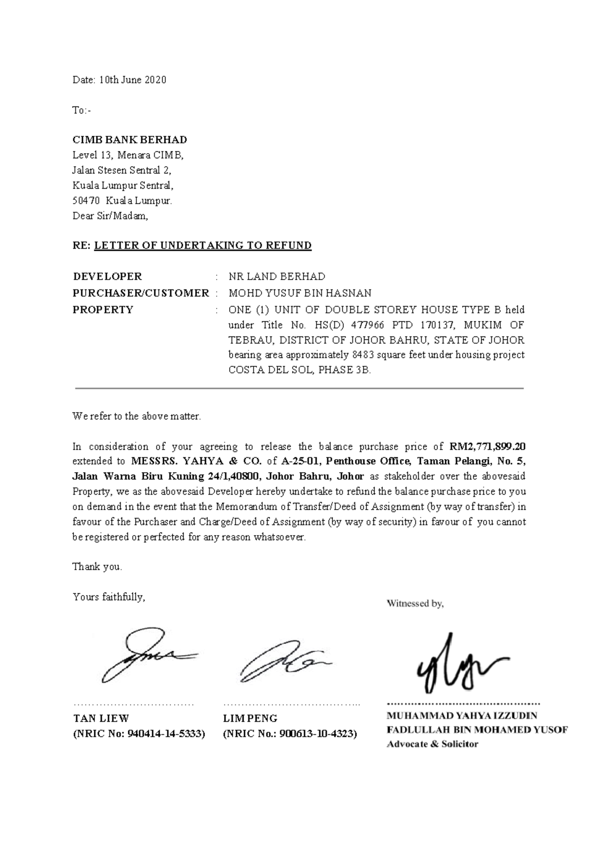 Legal Undertaking Template