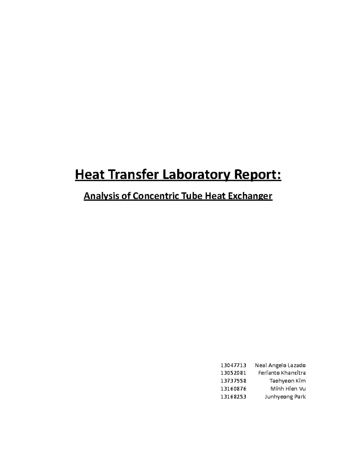 Heat Transfer Lab Report Heat Transfer Laboratory Report Analysis of