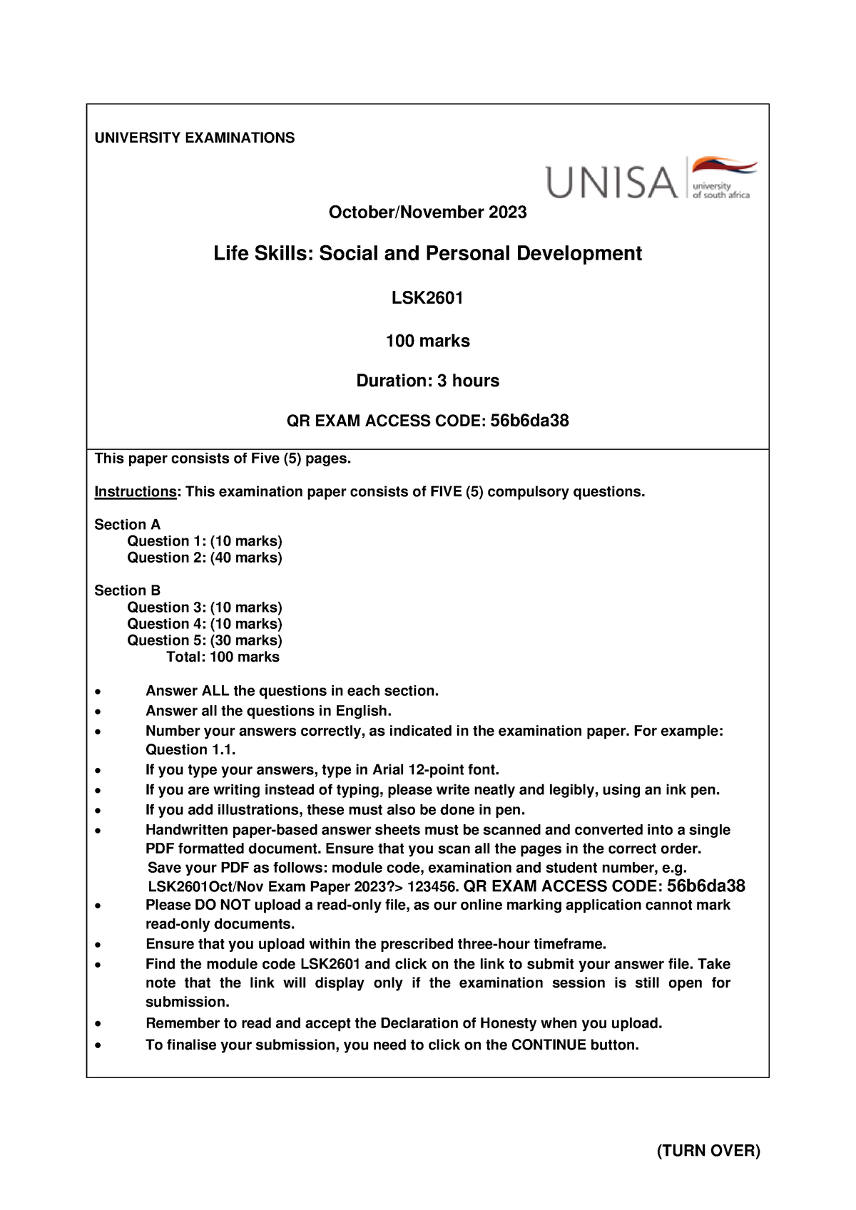 LSK2601 26 October 2023 EXAM Paper (003) - UNIVERSITY EXAMINATIONS ...