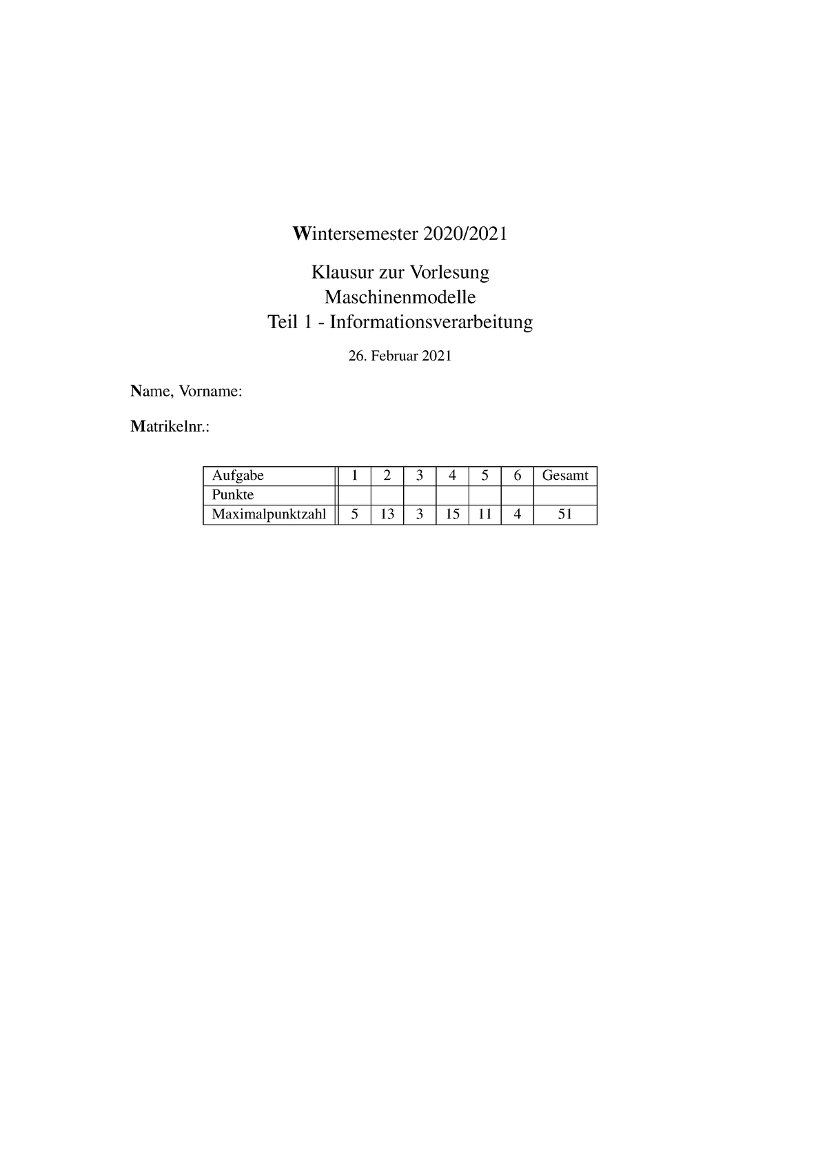 Maschinenmodelle-GIV-Teil-2020 21 - Wintersemester 2020/ Klausur Zur ...