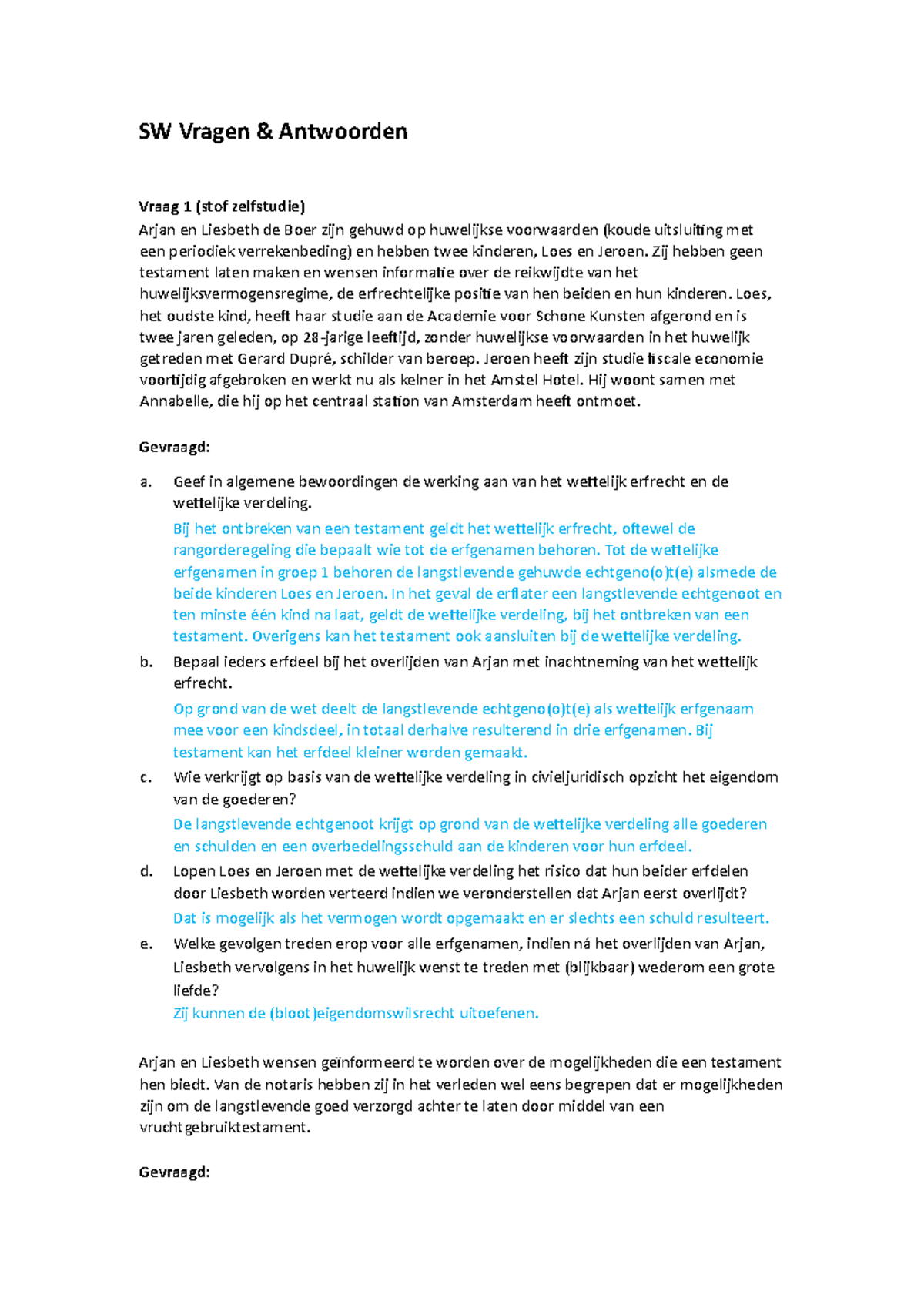 Oefenopgaven Successiewet Met Antwoorden - SW Vragen & Antwoorden Vraag ...