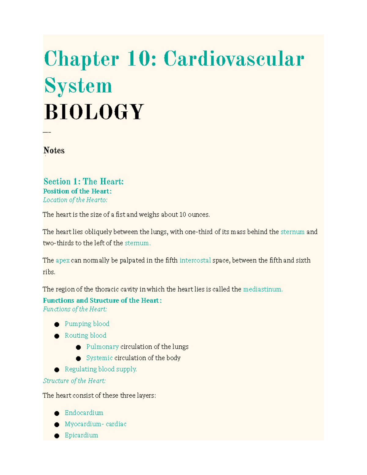 Medical Terminology Chapter 10 Chapter 10 Cardiovascular System