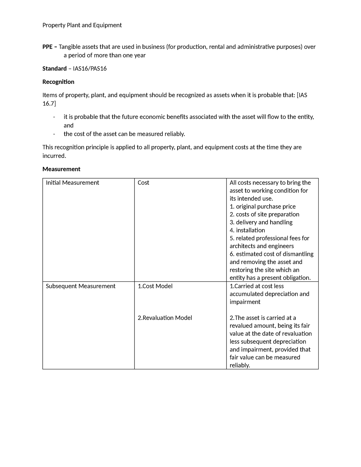 PPE- Lesson Notes - Property Plant And Equipment PPE – Tangible Assets ...