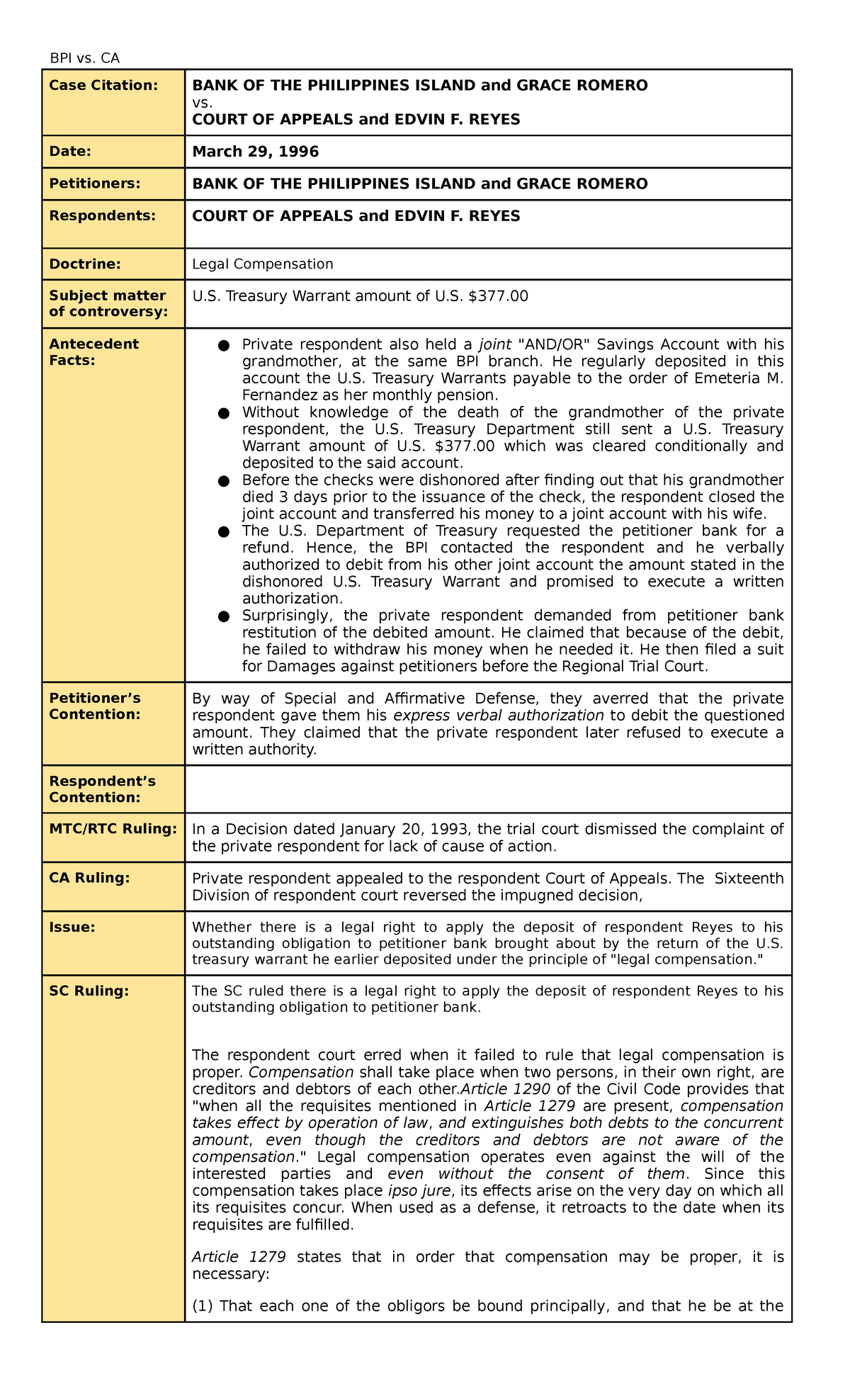 20. BPI vs. CA - read - BPI vs. CA Case Citation: BANK OF THE ...