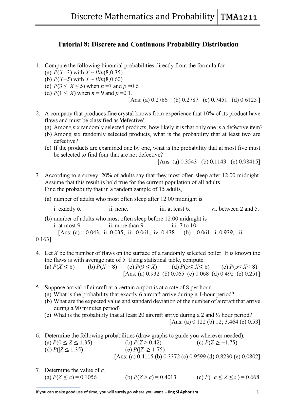 Tutorial 08 Discrete and Cont Prob Dist (update 18 Feb 2021) - Discrete ...