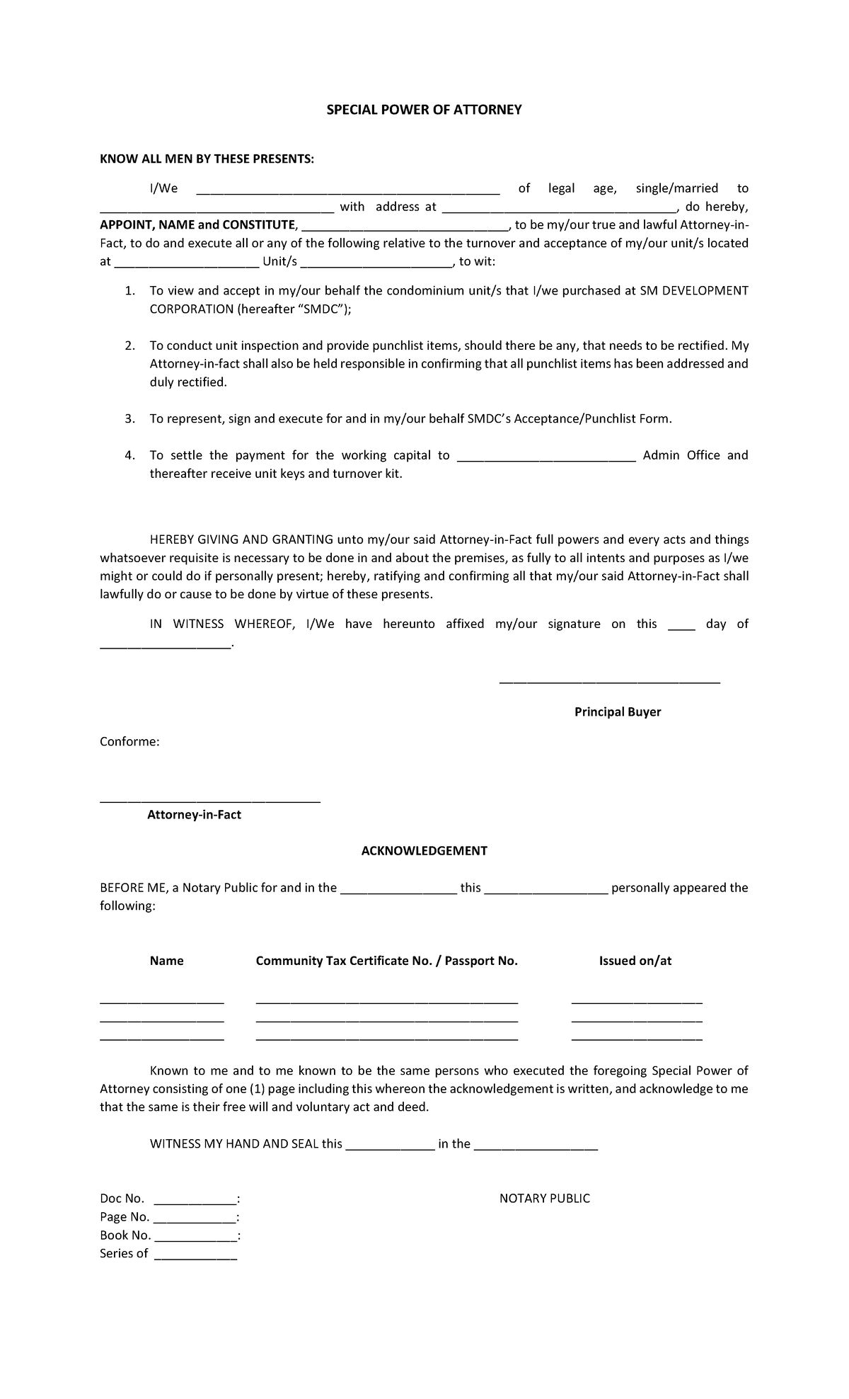 Special Power Of Attorney Form Special Power Of Attorney Know All Men By These Presents Iwe 2197