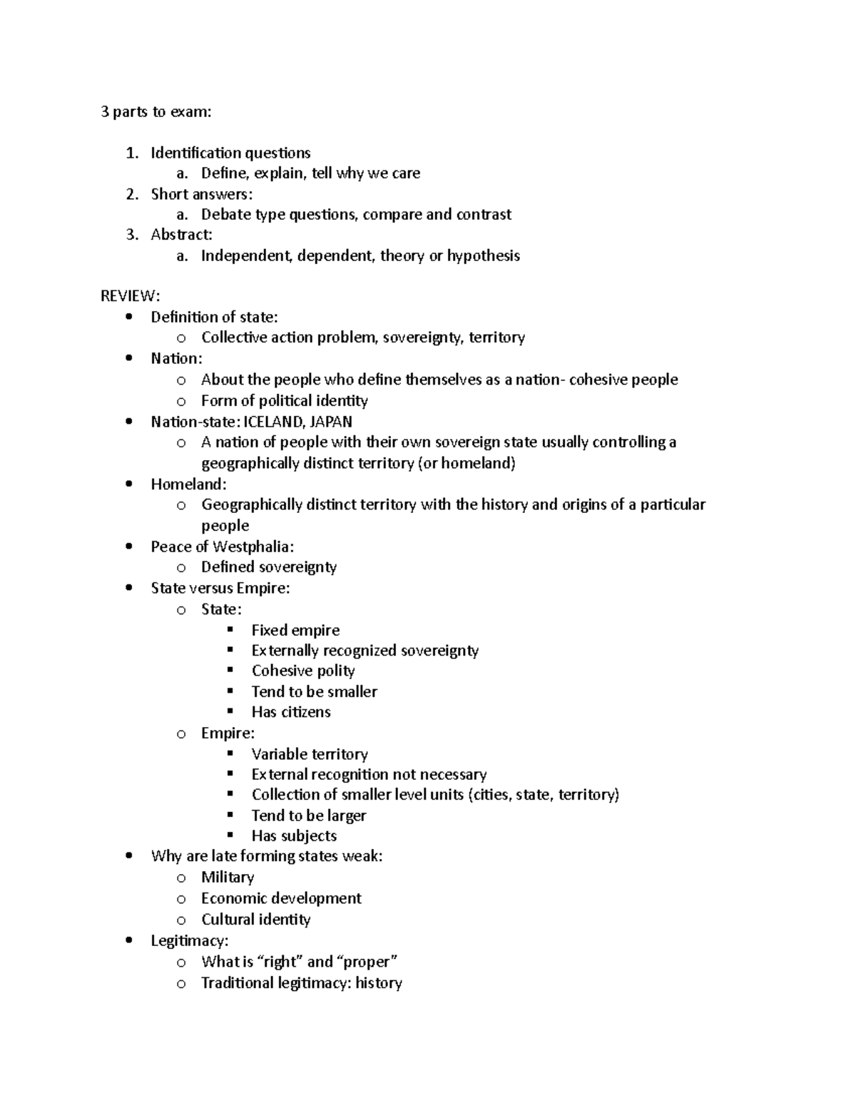 Pol221 exam 1 notes - 3 parts to exam: Identification questions a ...