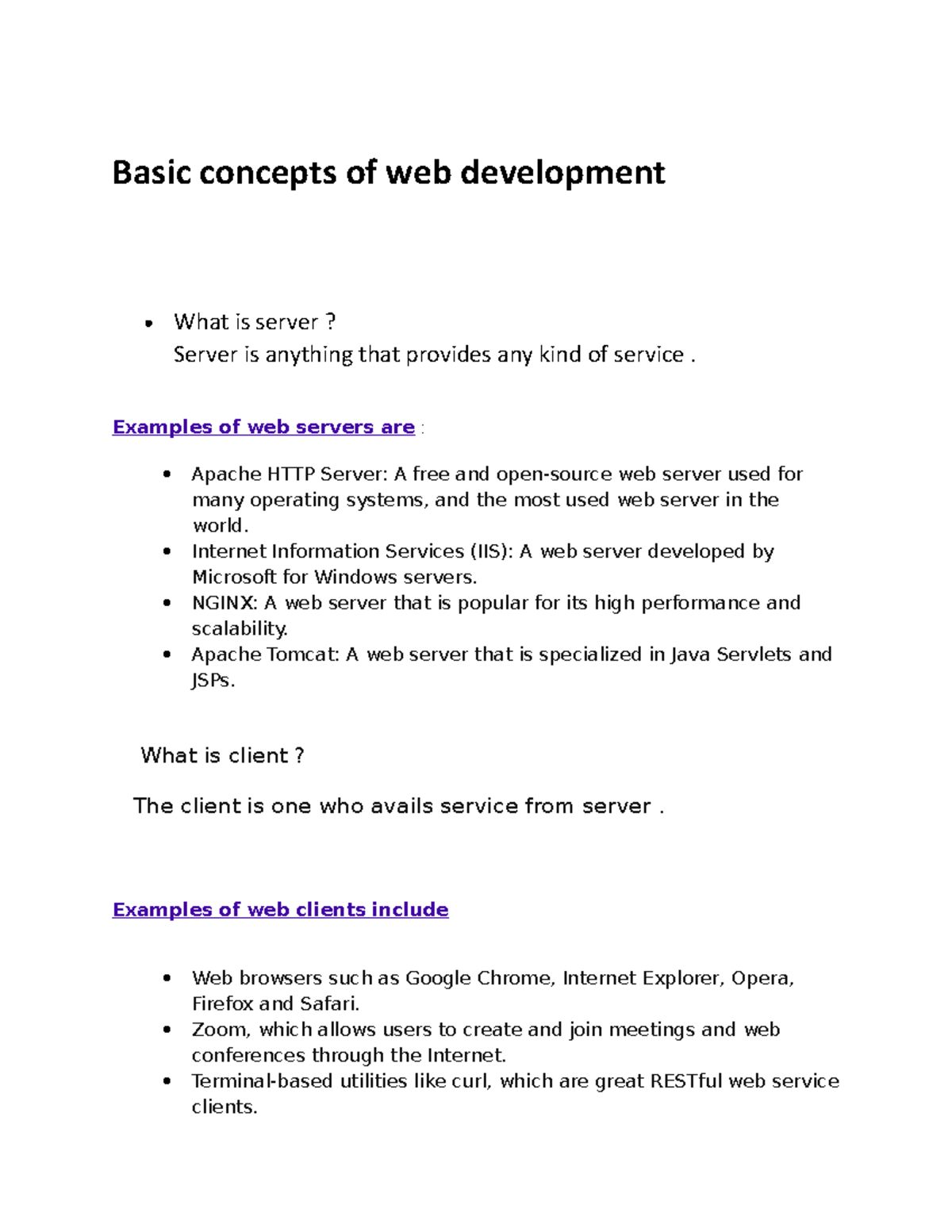 Basic concepts of web development - Examples of web servers are ...