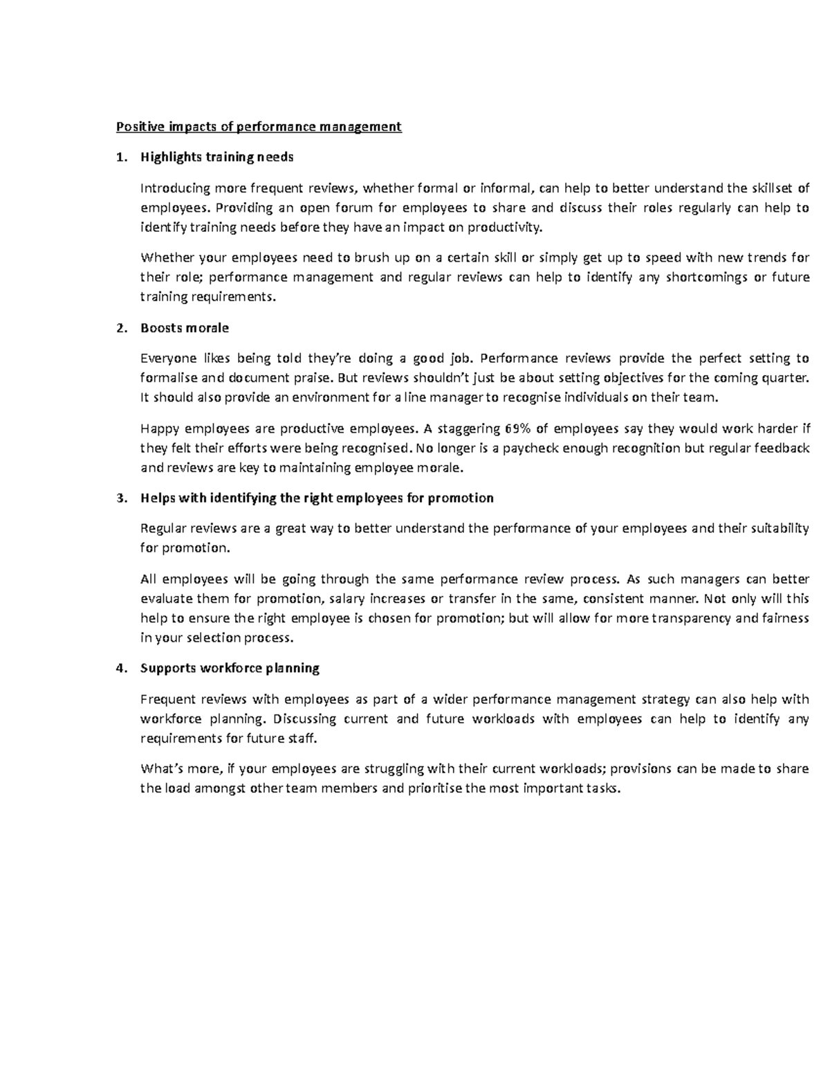 Positive impacts of performance management - Positive impacts of ...