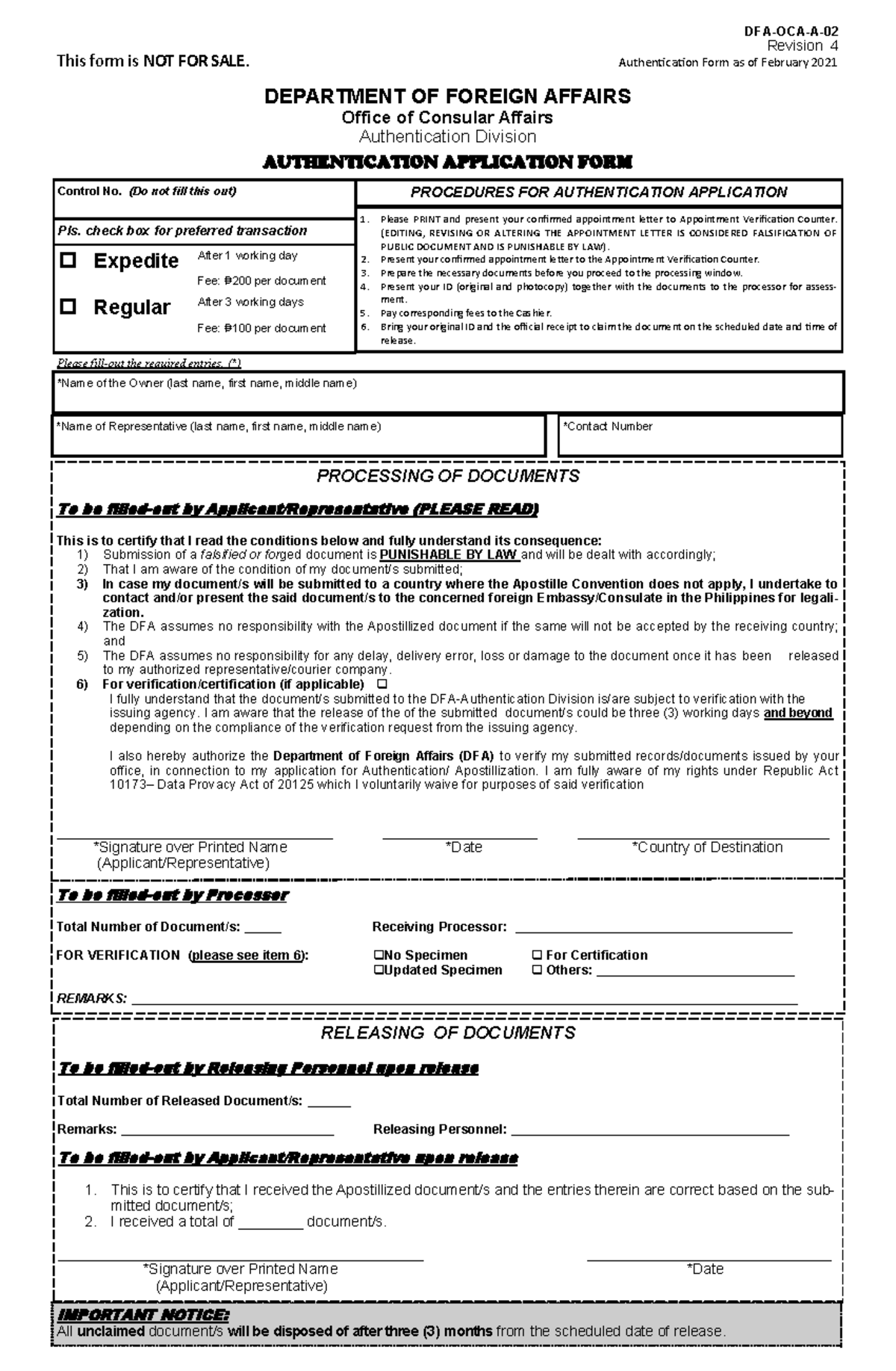 Authentication-Form-2023 - IMPORTANT NOTICE: All unclaimed document/s ...