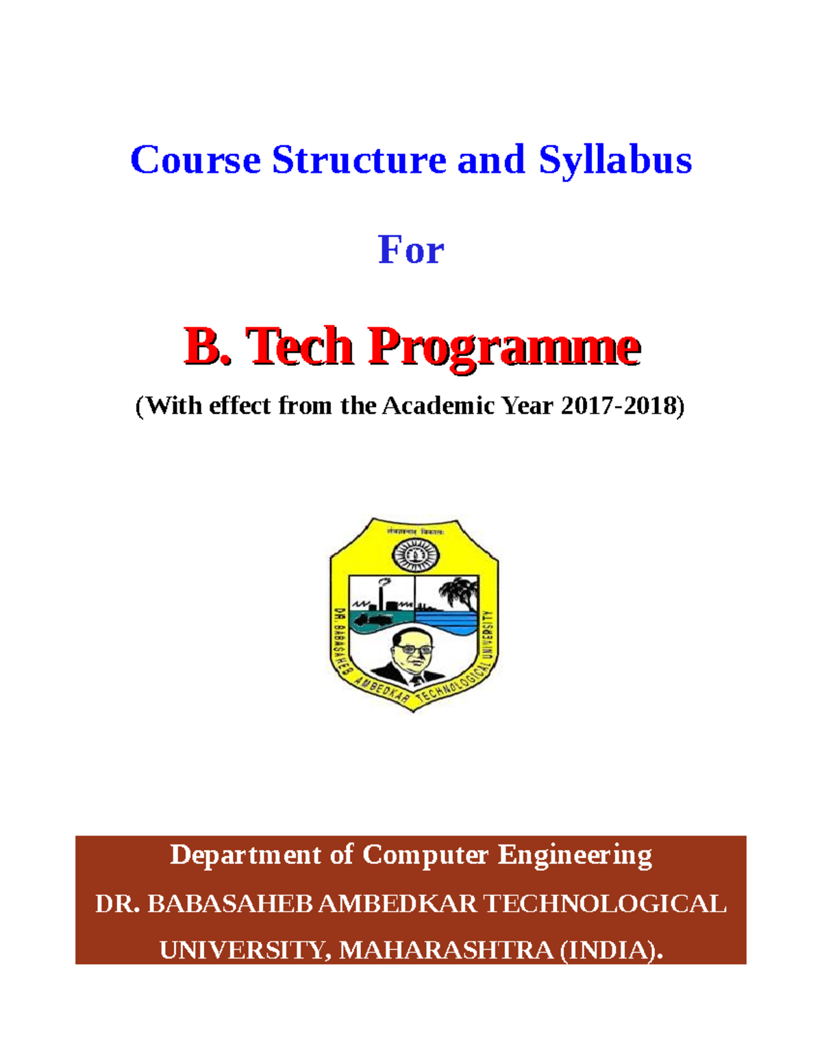 BTech Comp - Course Structure And Syllabus For B. Tech Programme B ...