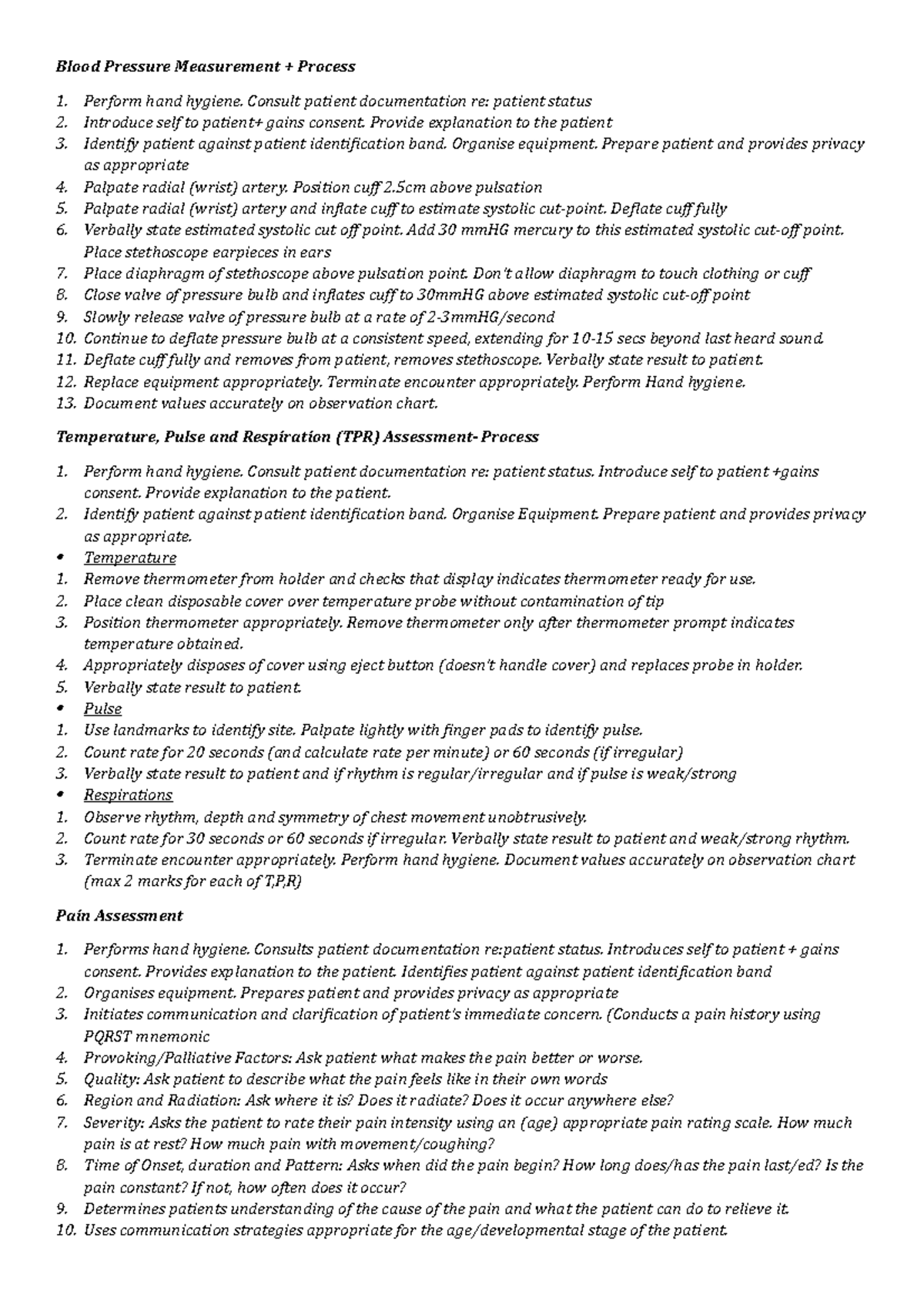 OSCE- Notes - Blood Pressure Measurement + Process Perform hand hygiene ...