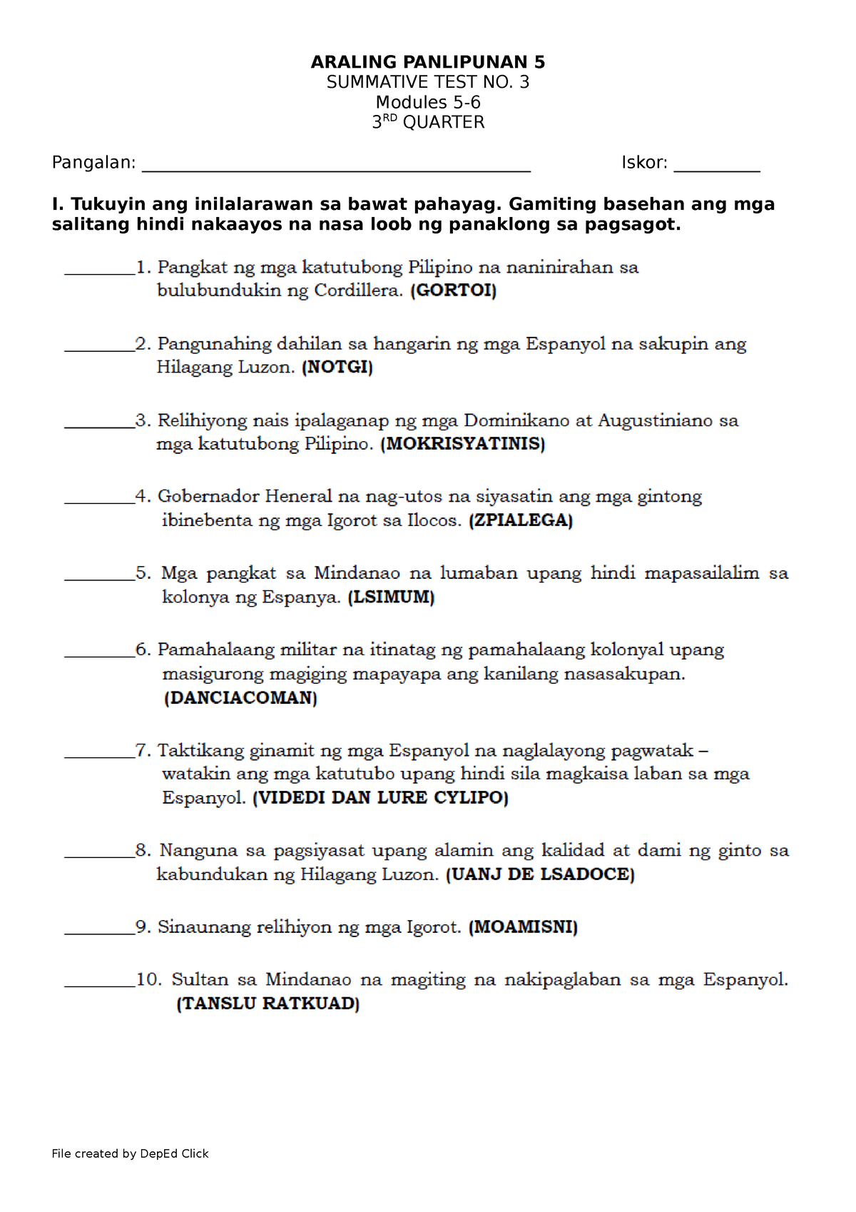 AP5 ST3 Q3 - OkOk............. - Assessment of Student Learning - Studocu