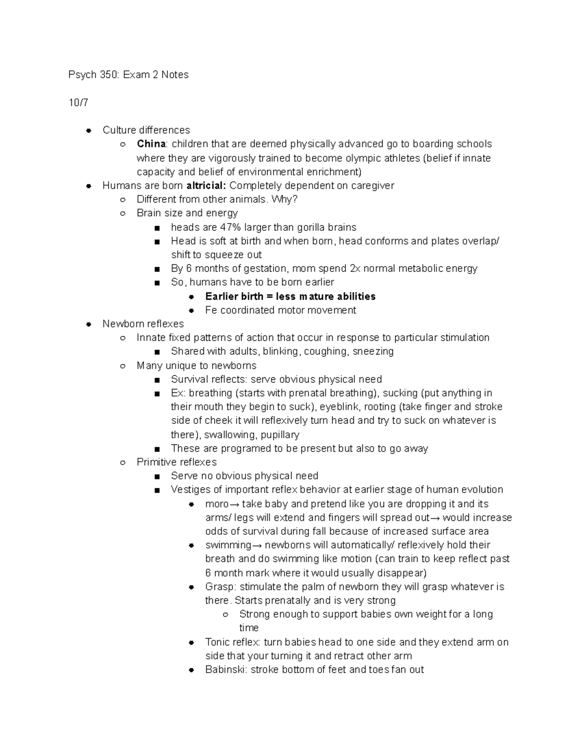 Psych 350 Exam 2 Notes - Psych 350: Exam 2 Notes 10/ Culture ...