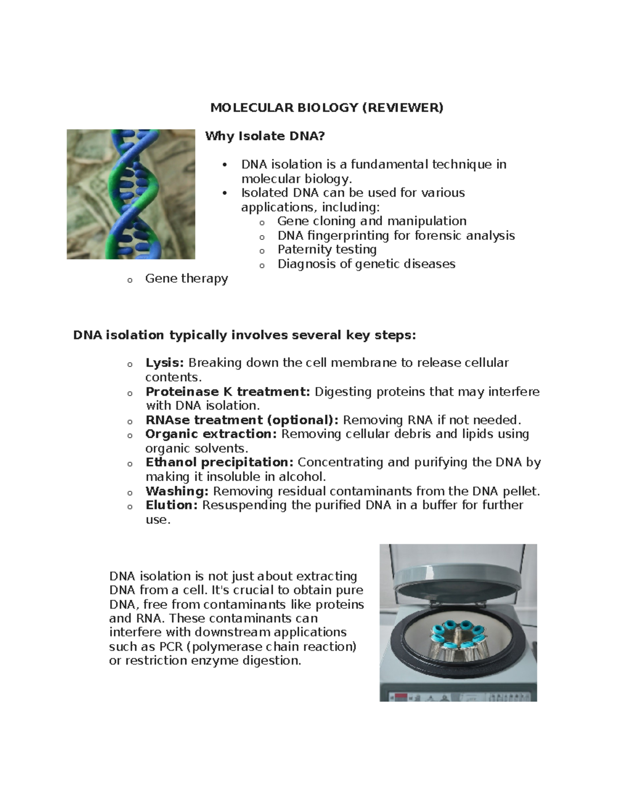 Molecular Biology( Reviewer) MOLECULAR BIOLOGY (REVIEWER) Why Isolate