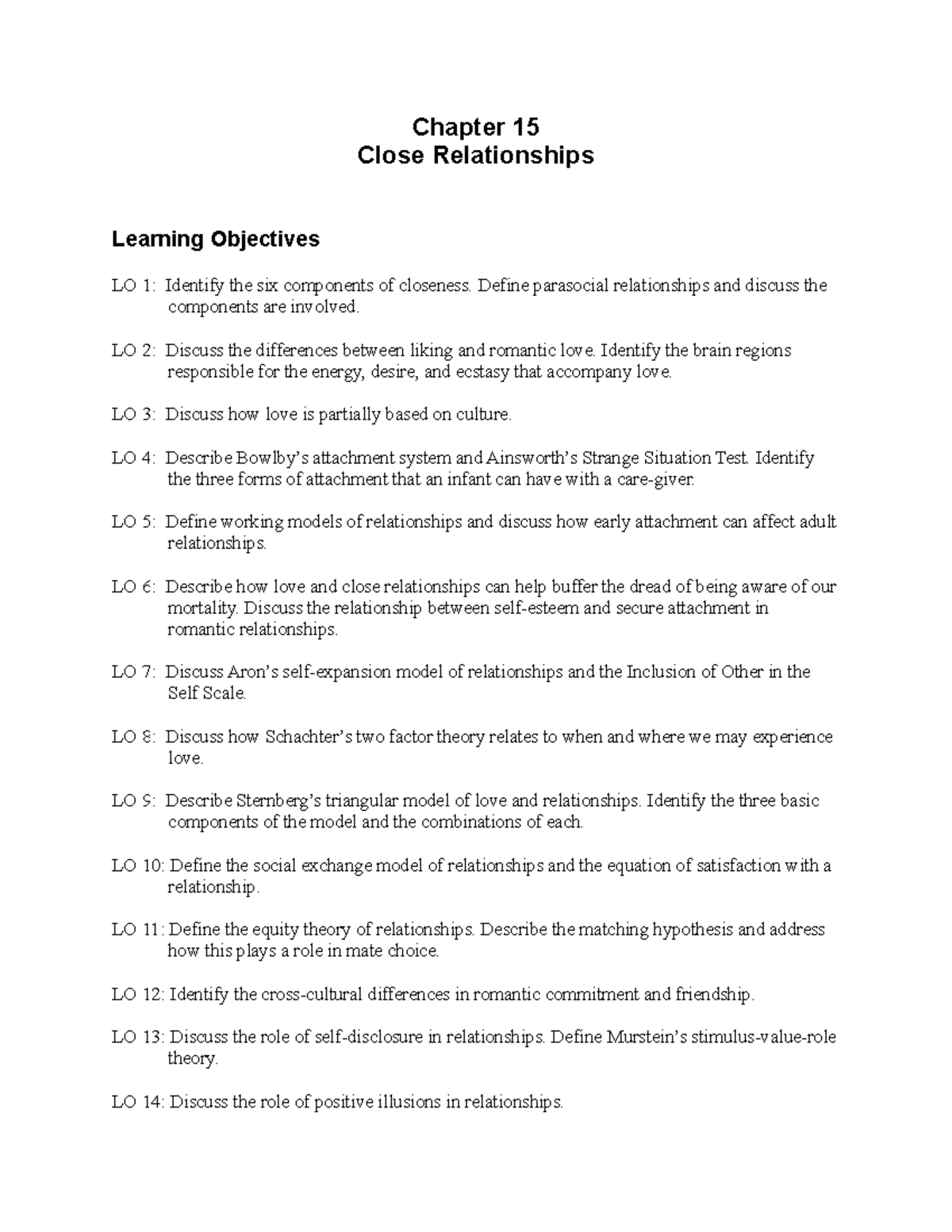 Chapter 15 Lecture Notes - Chapter 15 Close Relationships Learning ...