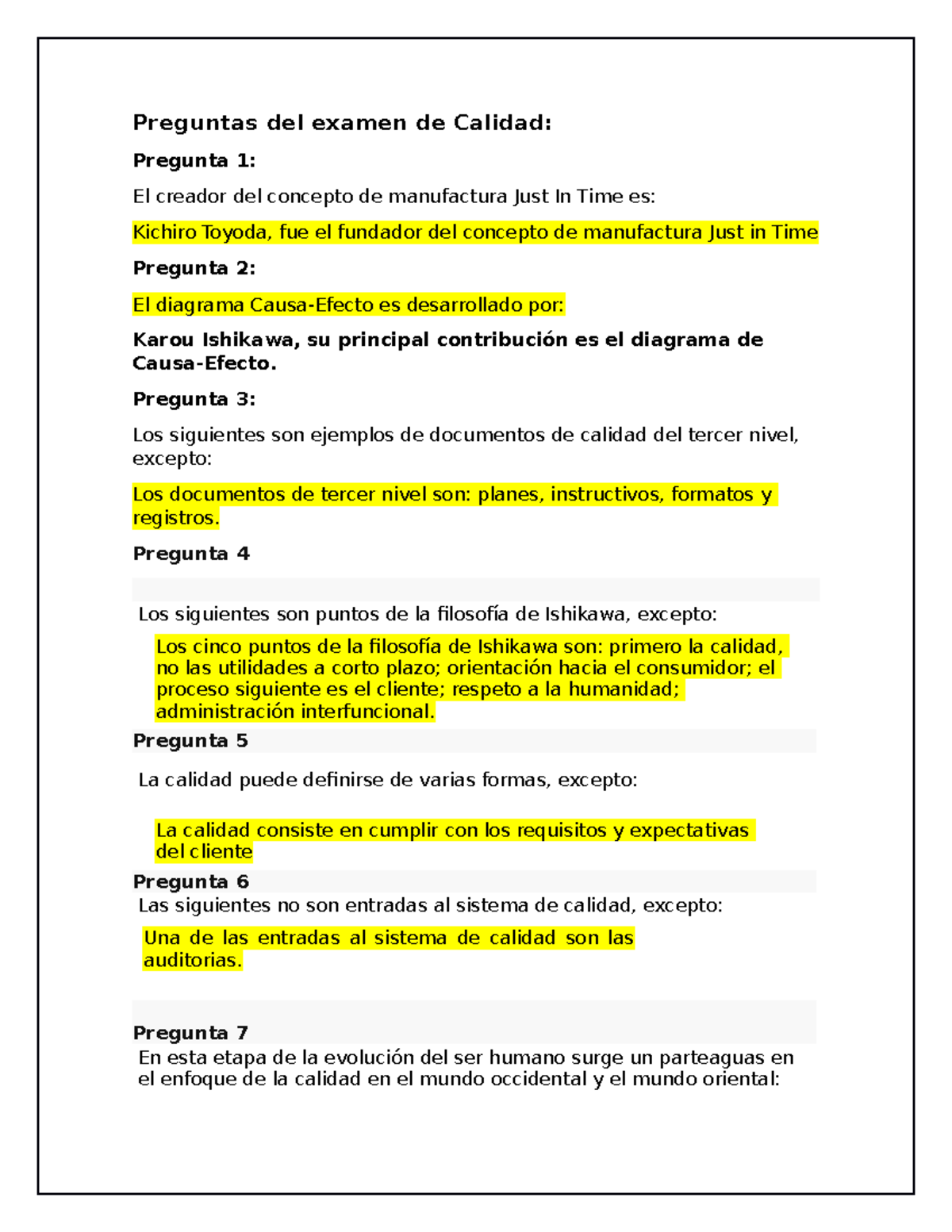 Examen 2018, Preguntas Y Respuestas - Preguntas Del Examen De Calidad ...