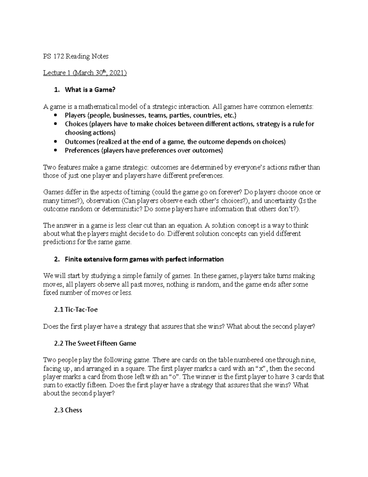 PS 172 Reading Notes - PS 172 Reading Notes Lecture 1 (March 30th, 2021 ...