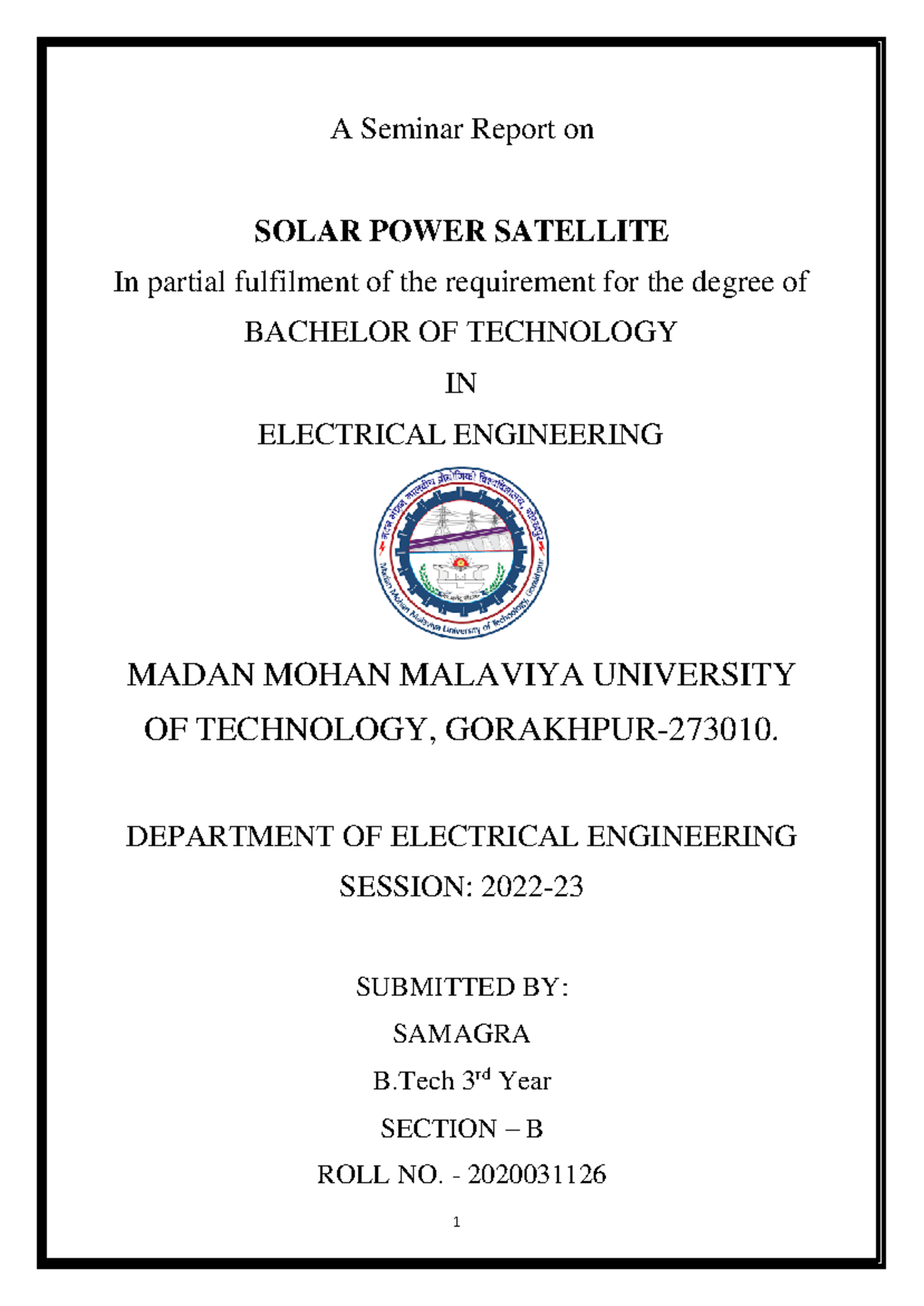 Seminar Report Solar Power Satellite - A Seminar Report on SOLAR POWER ...
