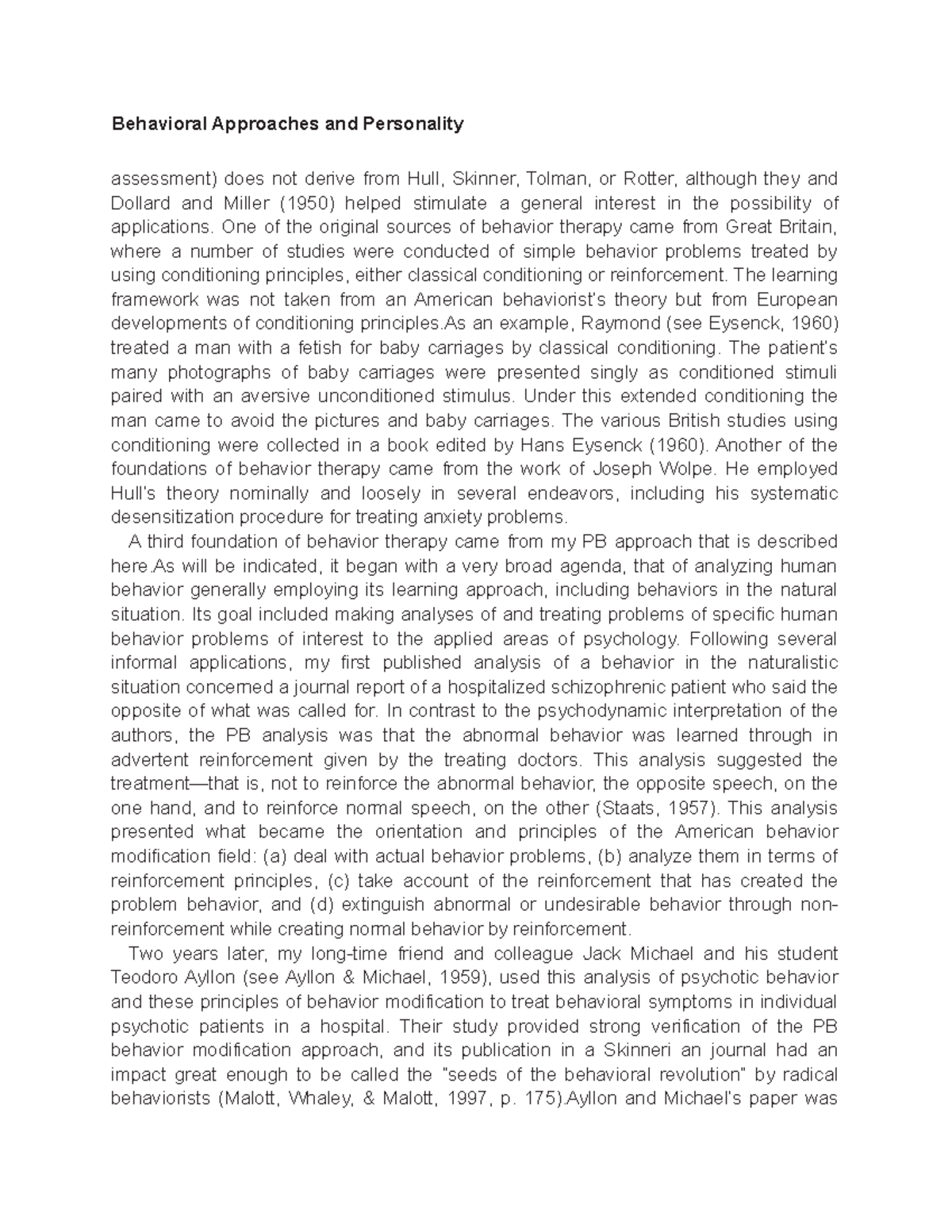 6.1 A Psychological Behaviorism Theory of Personality - Behavioral ...