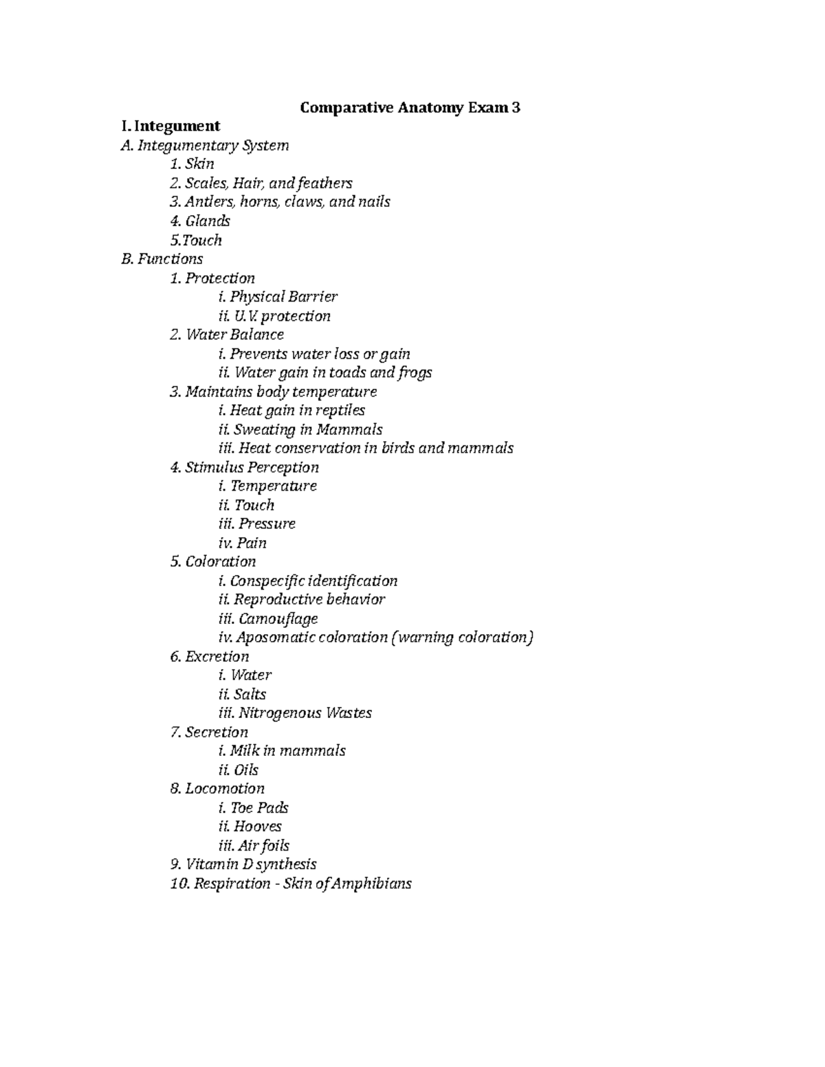 Comparative Anatomy Exam 3 Study Guide - Comparative Anatomy Exam 3 I