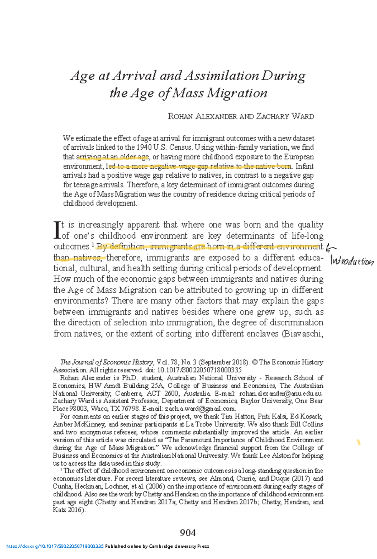 Week 4 - 904 Age at Arrival and Assimilation During the Age of Mass ...