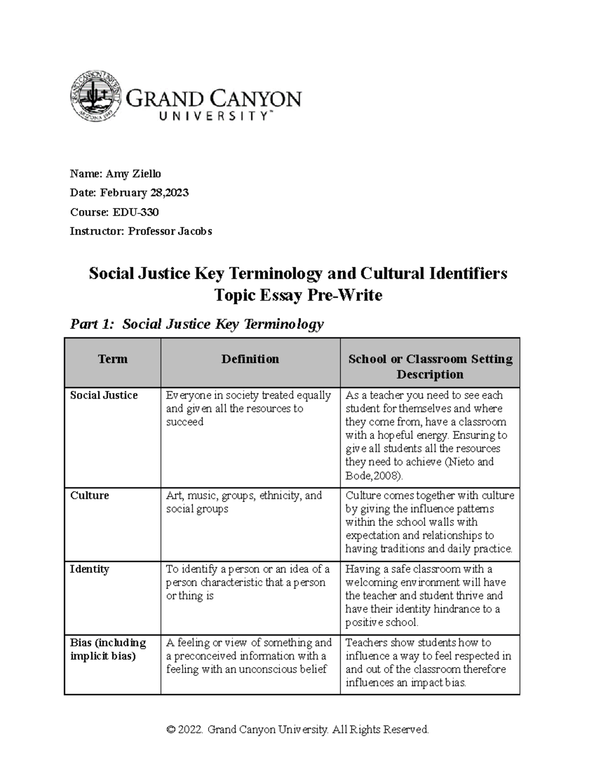 EDU 330 T1 Social Justice Terminologyand Cultural Identifiers Topic ...