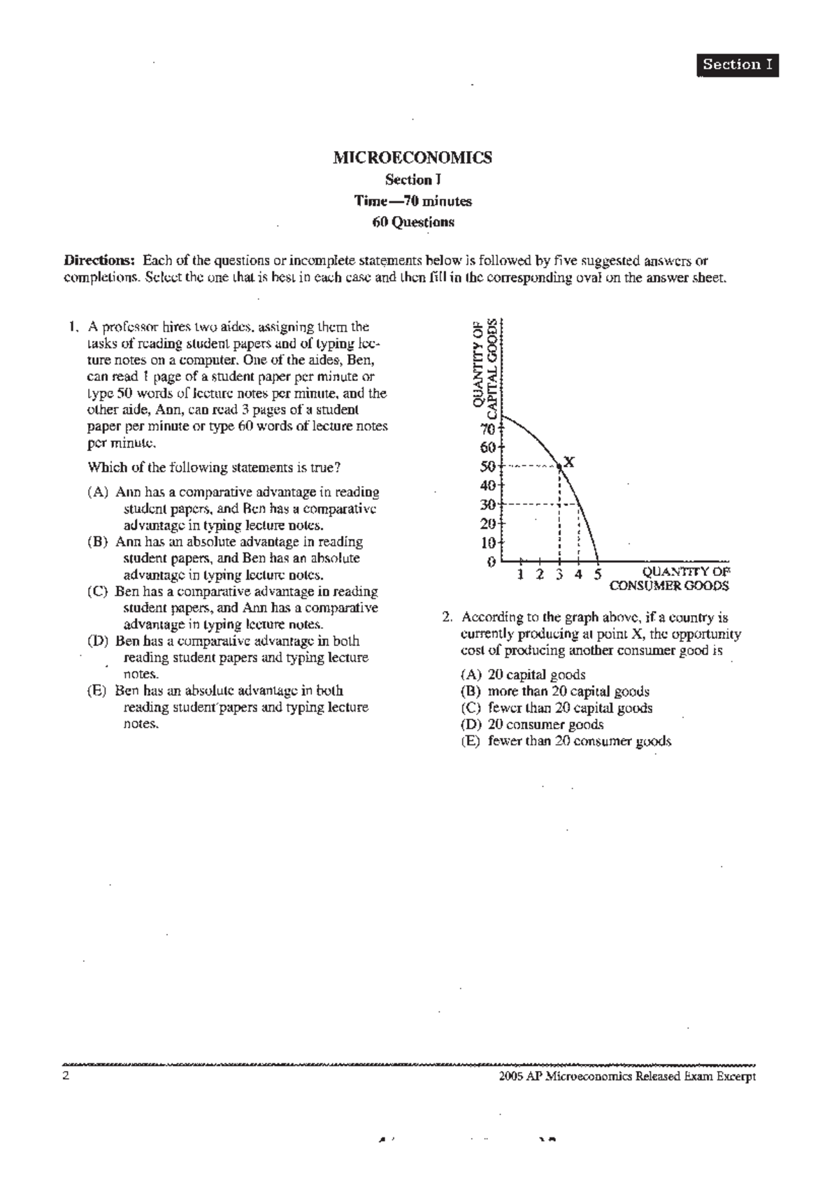 2005 AP Microeconomics Exam MCQ Multiple Choice Questions With Answers ...