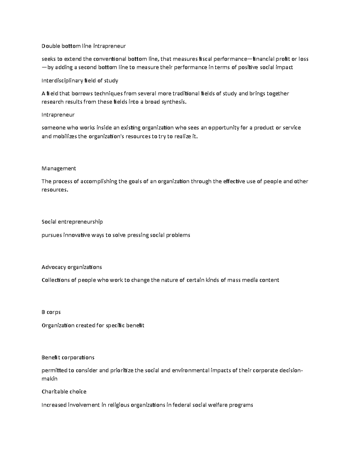 Master Sheet - lecture - Double bottom line intrapreneur seeks to ...