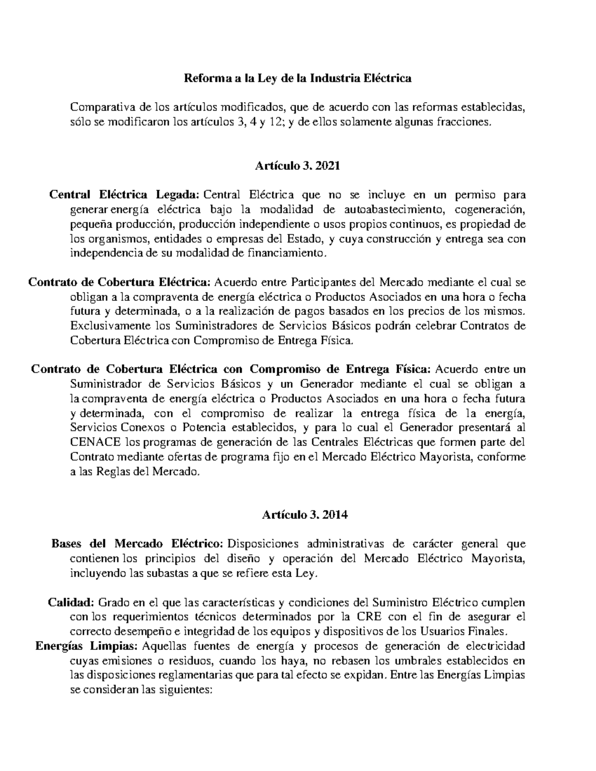 Reforma a la Ley de la Industria Eléctrica - Reforma a la Ley de la ...