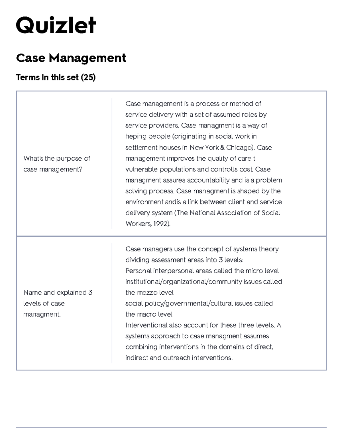 Case Management Flashcards Quizlet Case Management Terms in this set