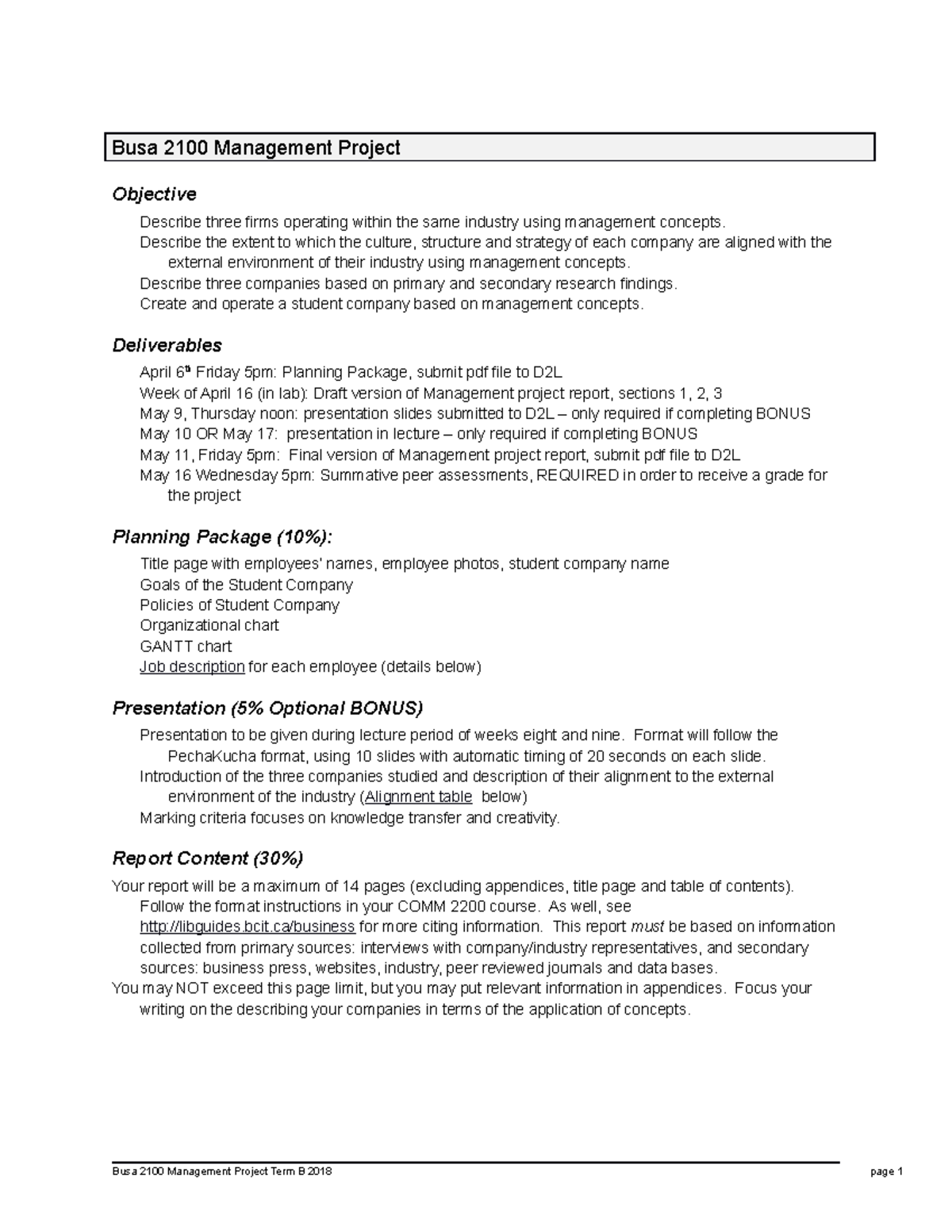 BUSA Course Project 2018 term B - Busa 2100 Management Project ...