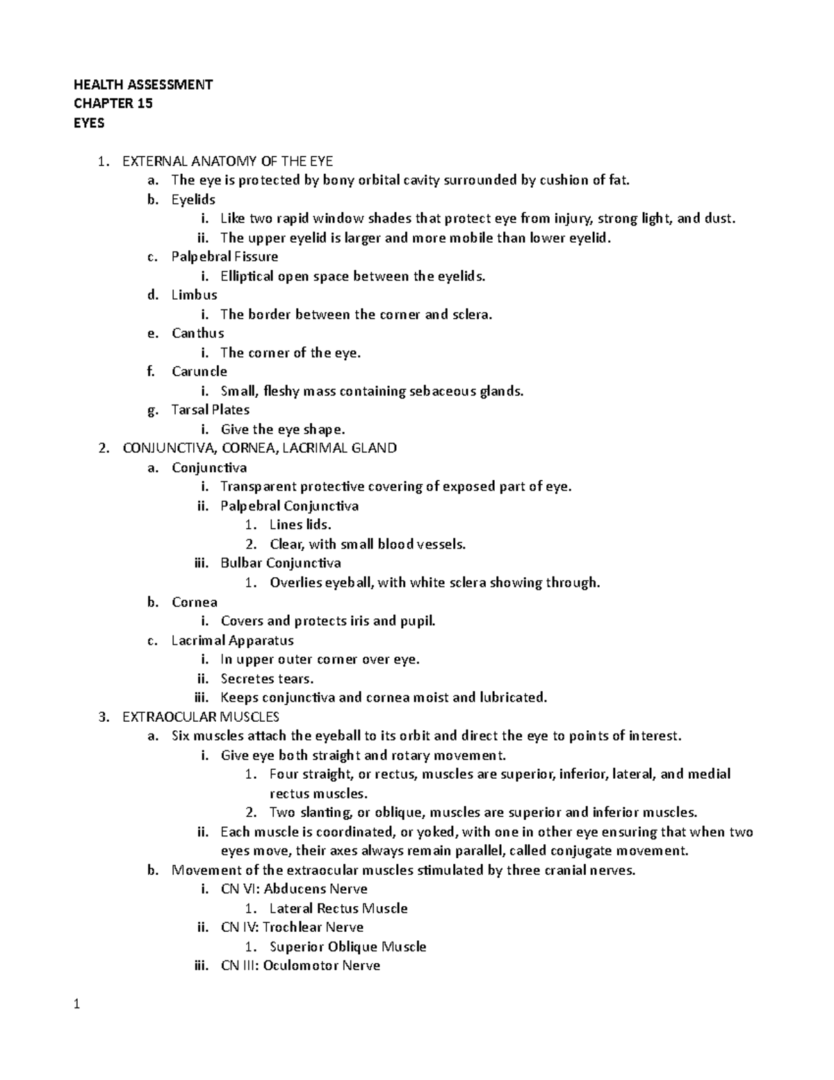 15 - HA EYES - BOR - notes - HEALTH ASSESSMENT CHAPTER 15 EYES 1 ...