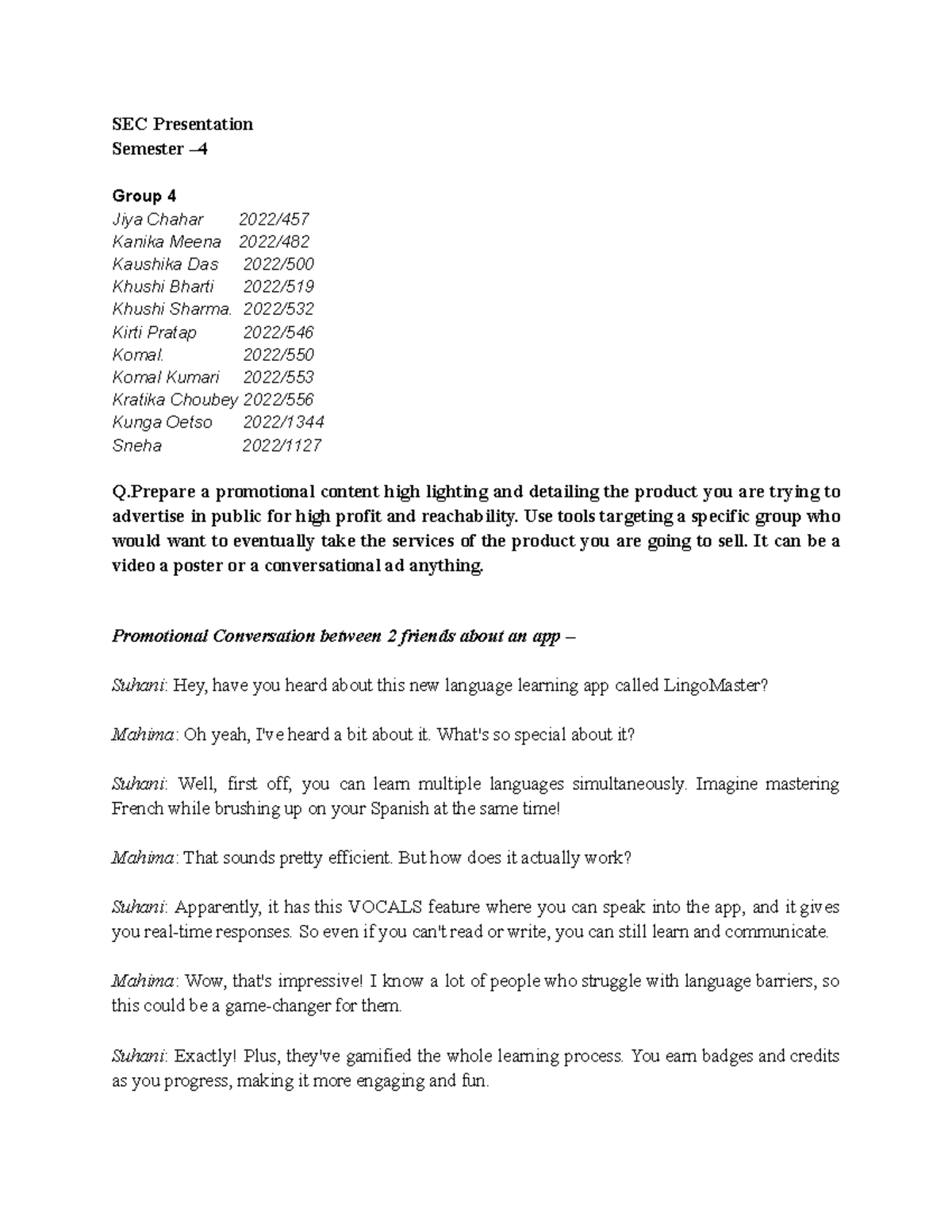 SEC Presentation - 1 - SEC Presentation Semester – Group 4 Jiya Chahar ...