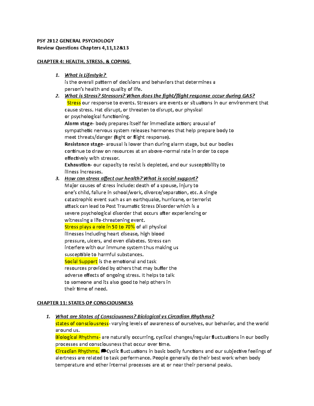 Gp unit 3 review 1 answers for quiz review PSY 2012 GENERAL