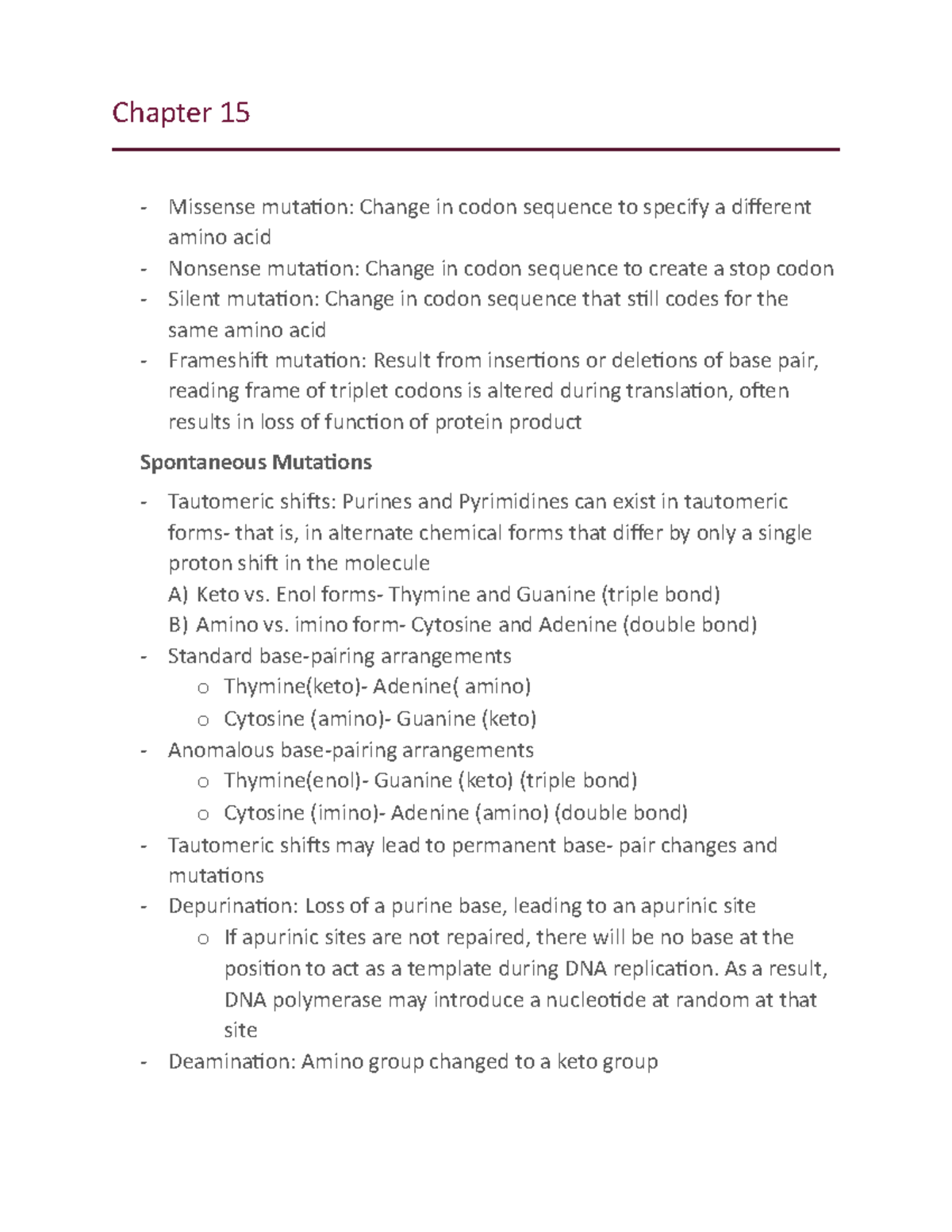 Genetics Chapter 15 - Lecture notes 15 - Chapter 15 - Missense mutation ...